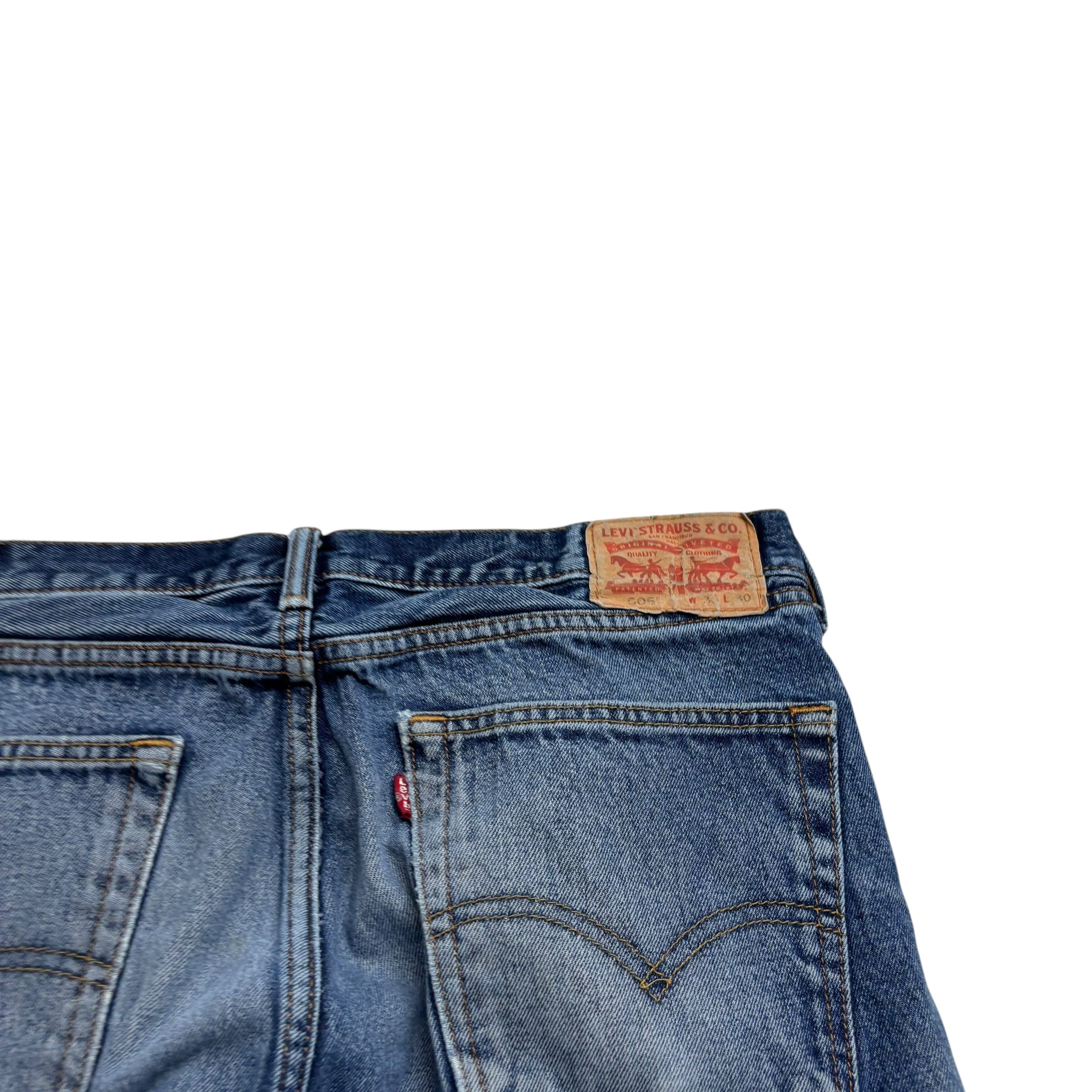 Levis 505 Jeans W36 L30 Mens Mid Blue Regular Straight Fit Denim (F)