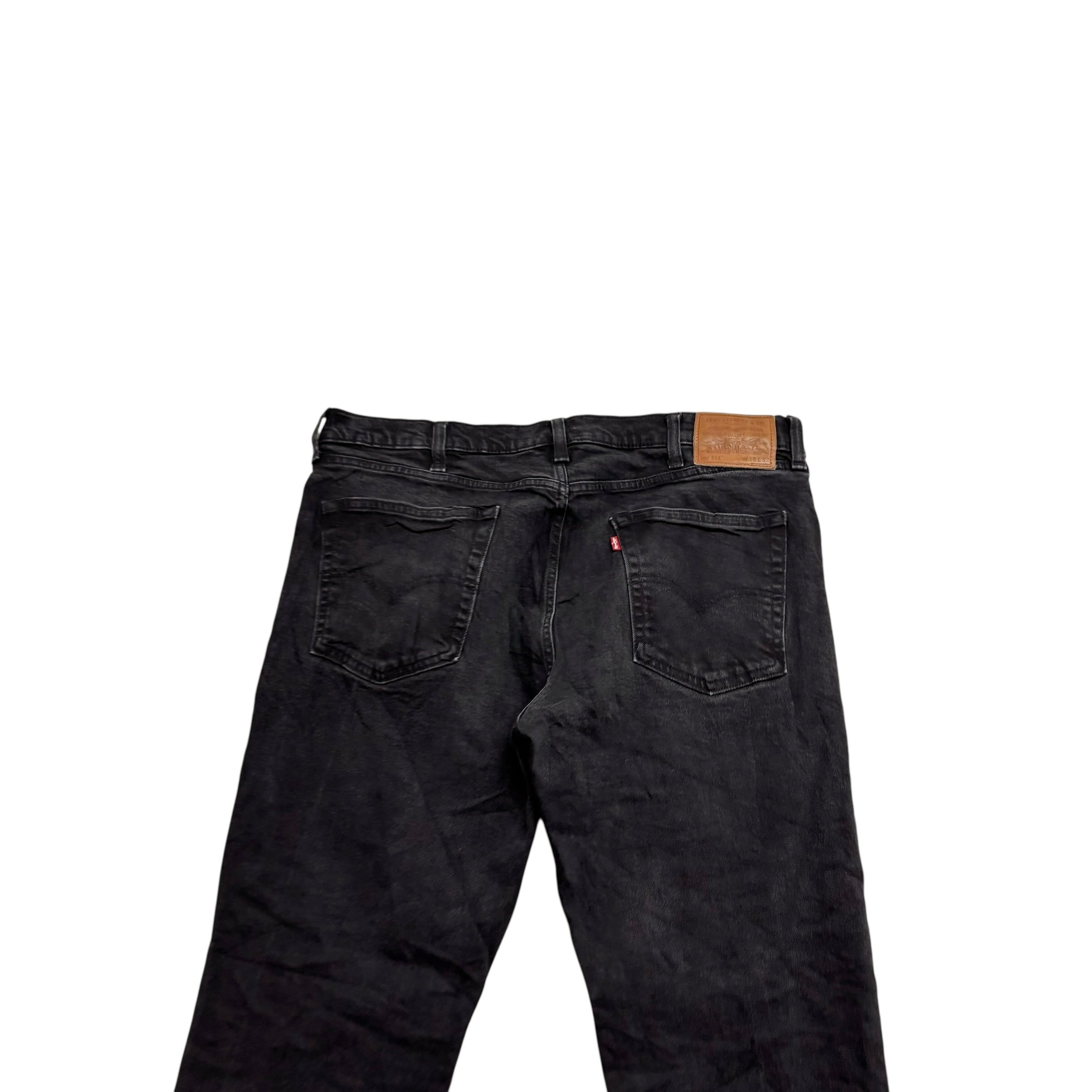 Levis 514 Jeans W38 L31 Mens Black Regular Straight Stretch Premium Denim (E)