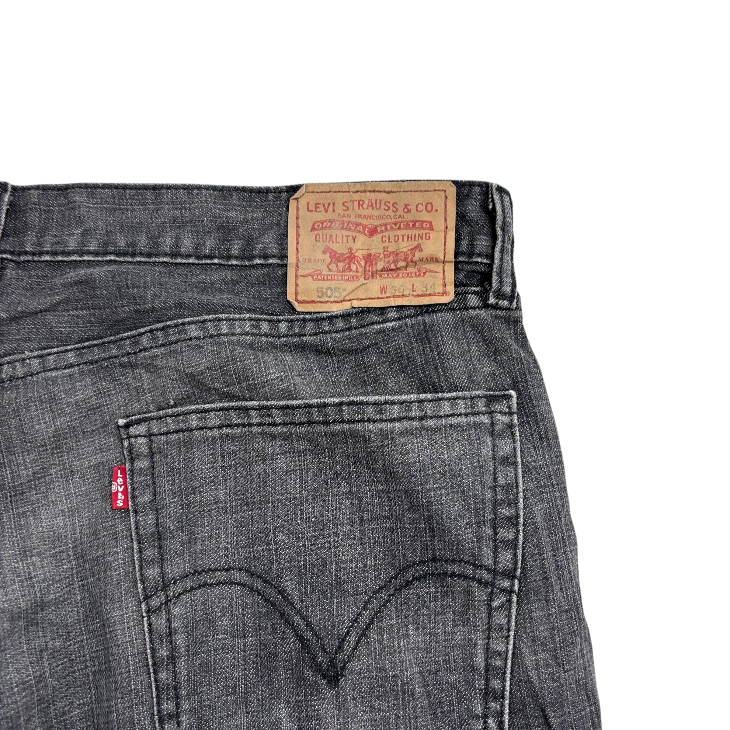 Levis 505 Jeans W36 L34 Mens Black Regular Straight Fit Vintage Denim (E)