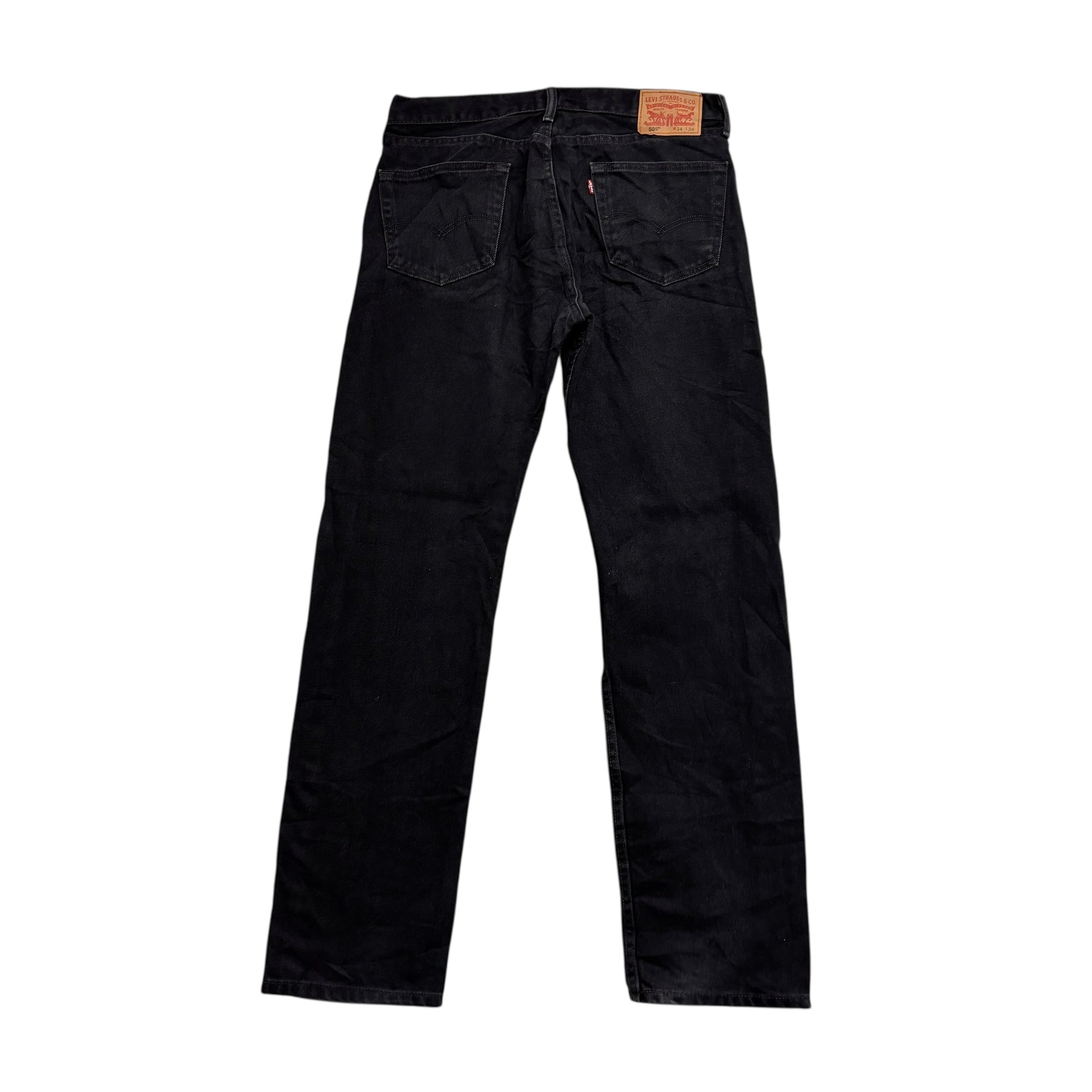 Levis 505 Jeans W34 L34 Mens Black Regular Straight Fit Denim (E)