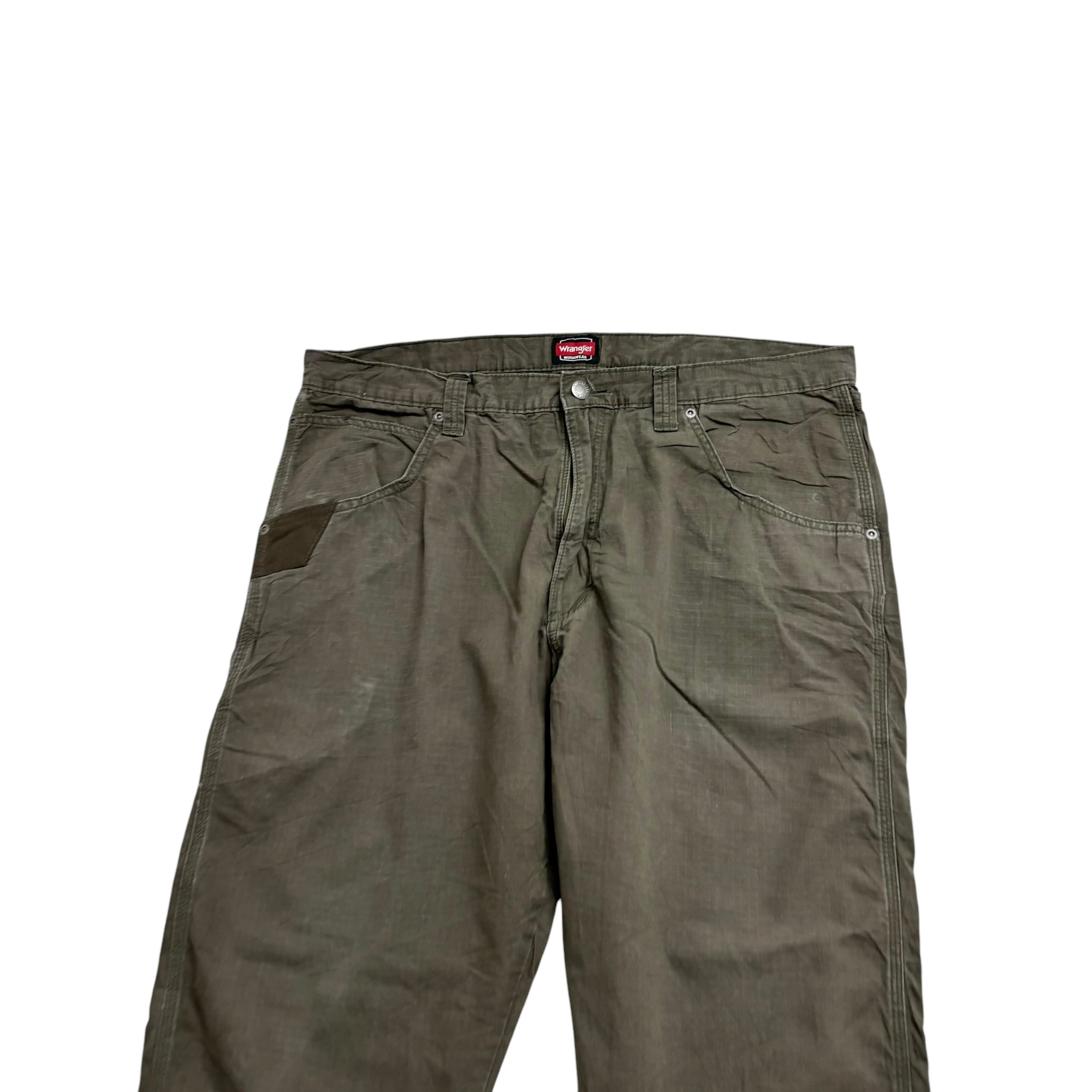 Wrangler Carpenter Pants W38 L32 Mens Khaki Green Regular Straight Fit