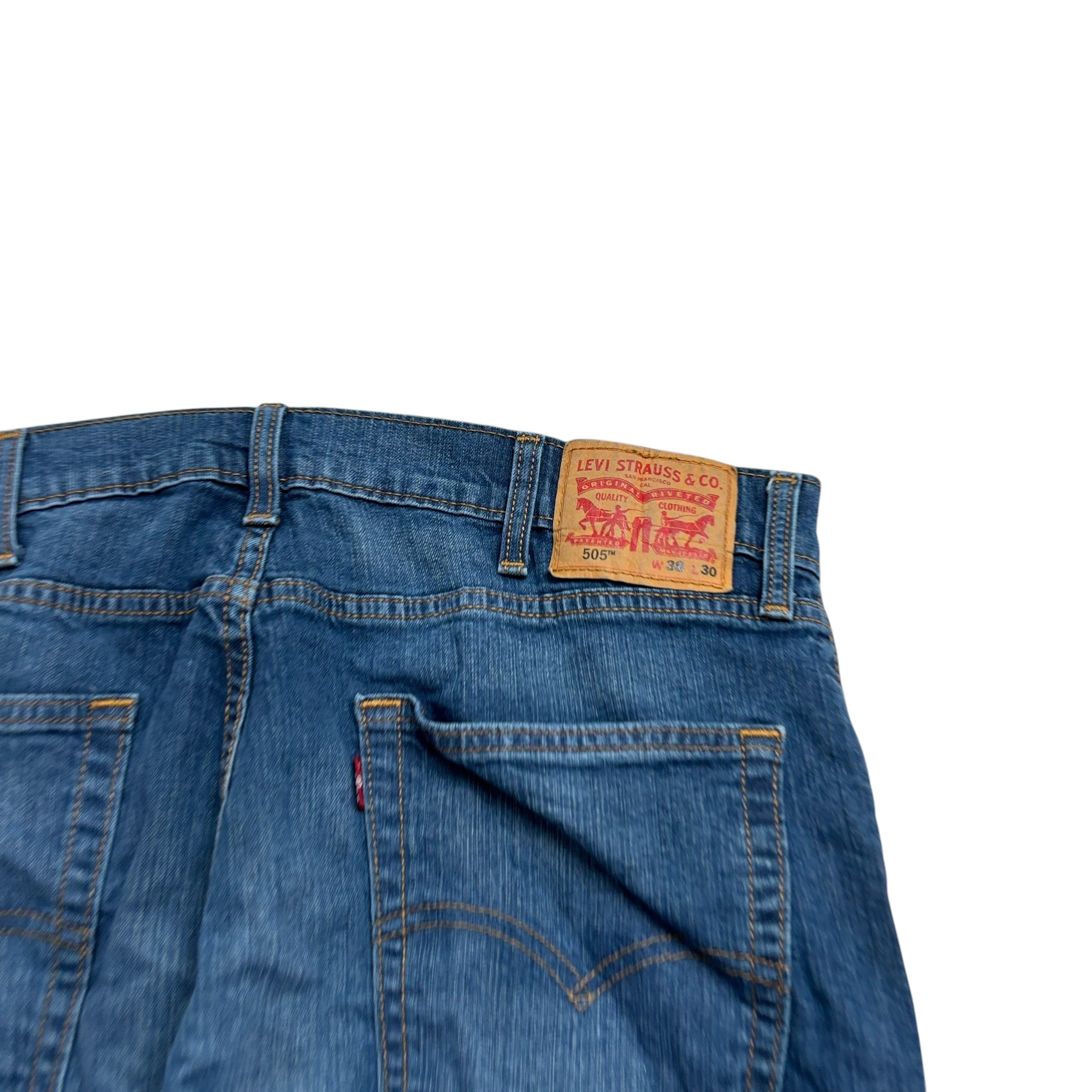 Levis 505 Jeans W38 L30 Mens Dark Blue Regular Straight Fit Stretch Denim