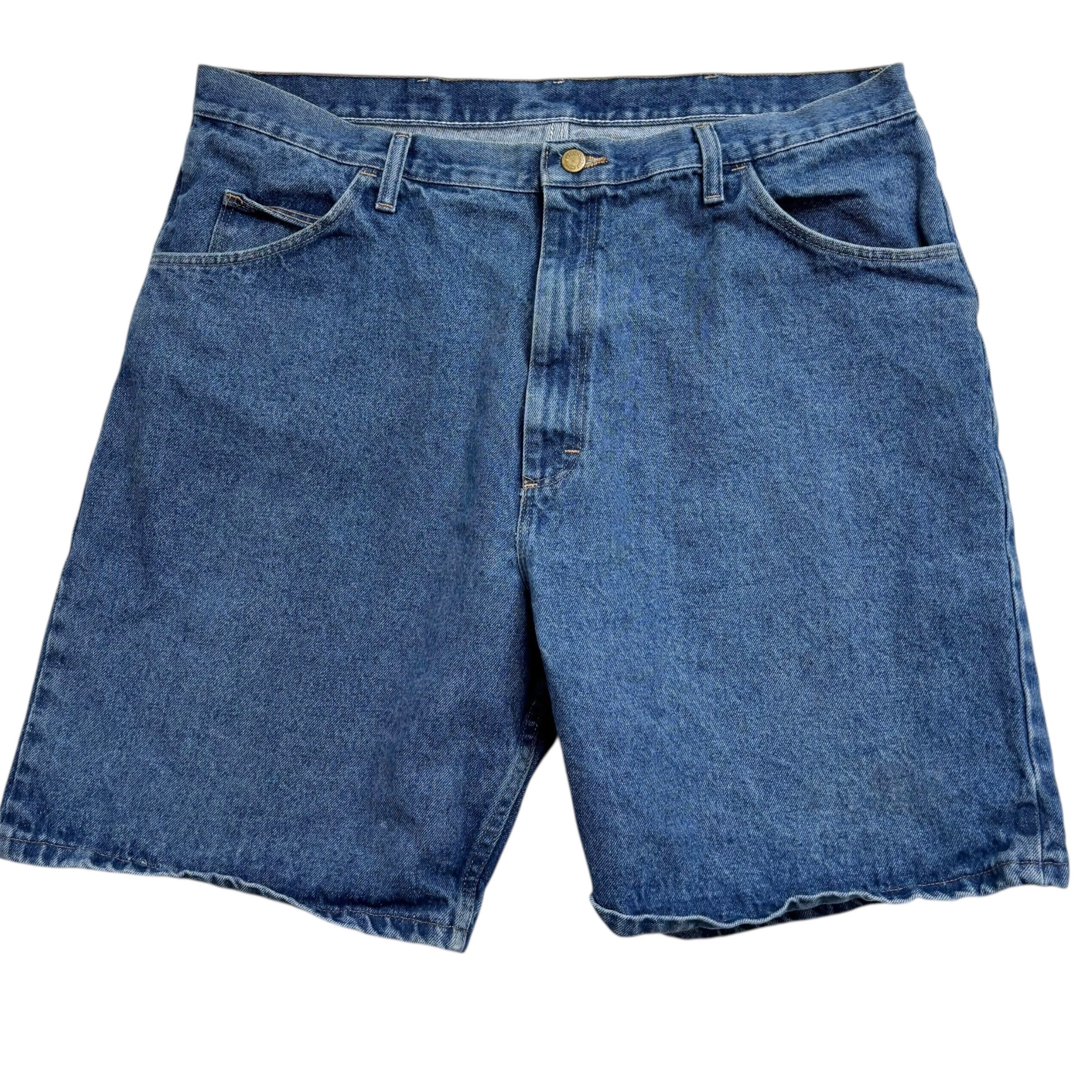 Vintage Wrangler Baggy Jorts W38 Mens Denim Shorts Mid Blue Relaxed Fit