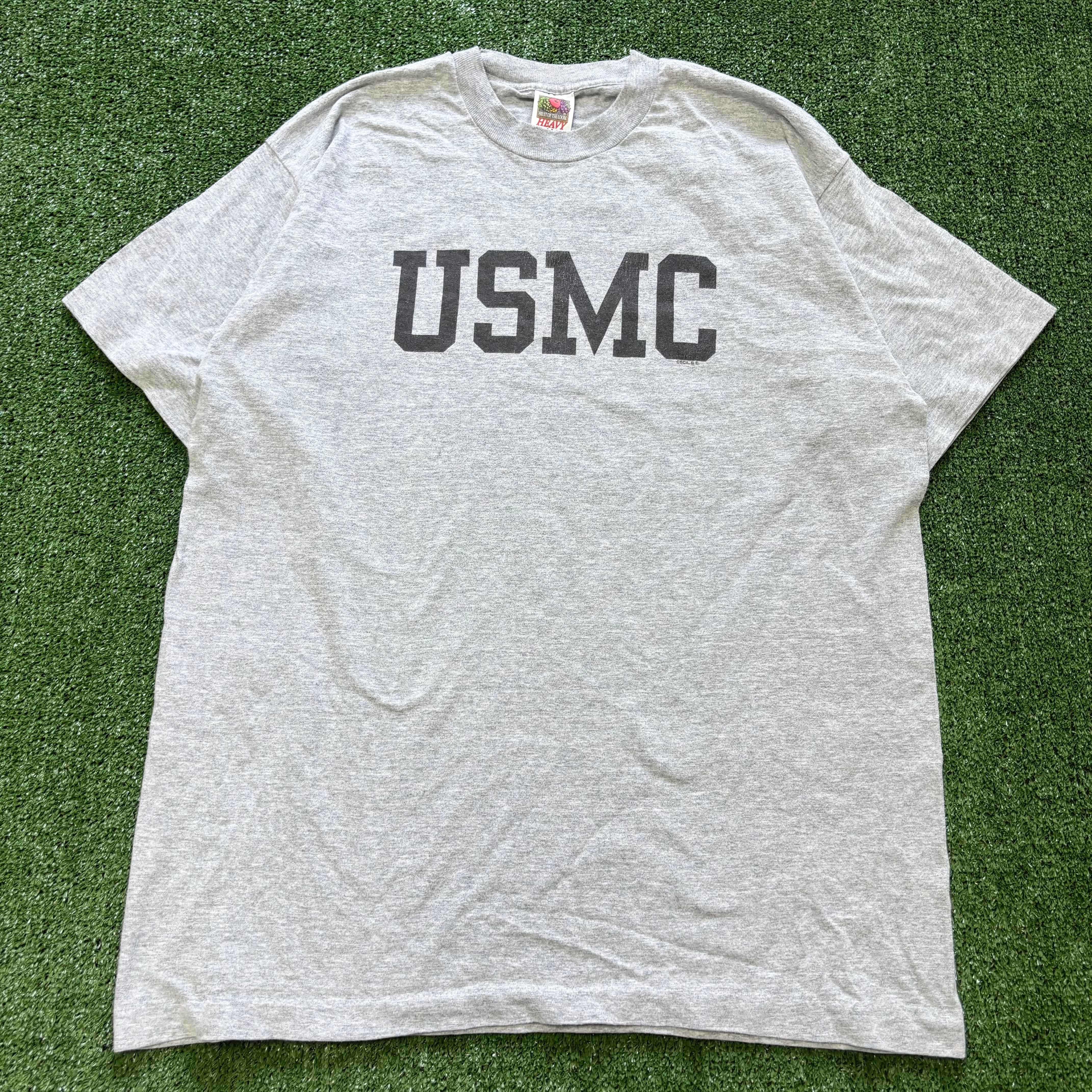Vintage T Shirt Mens XL Grey Single Stitch Graphic Print 90s USMC Army
