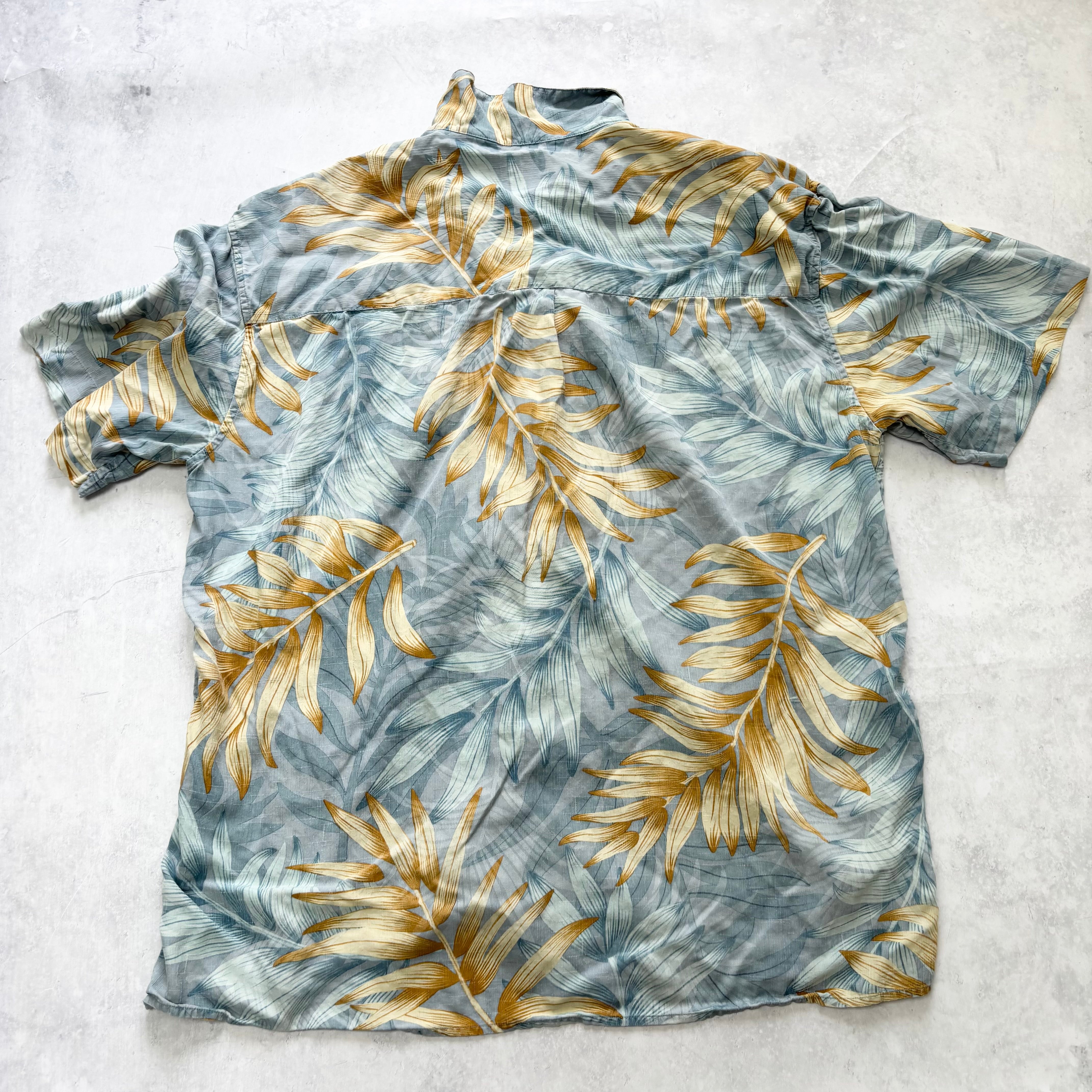 Hawaiian Shirt Mens XL Blue Floral Aloha Short Sleeve Silk (E)