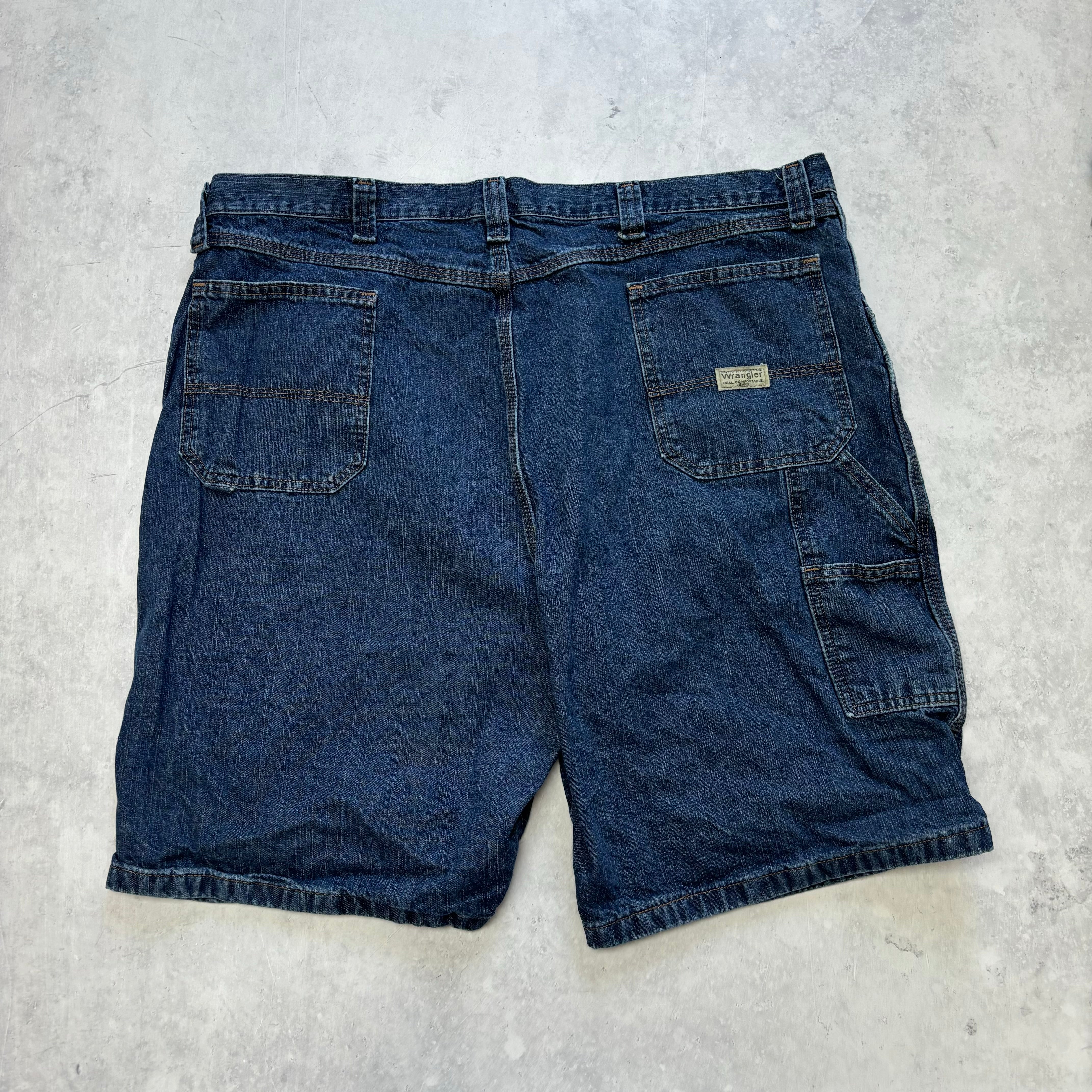 Vintage Wrangler Jorts W44 Mens Denim Shorts Dark Blue Baggy Relaxed Carpenter