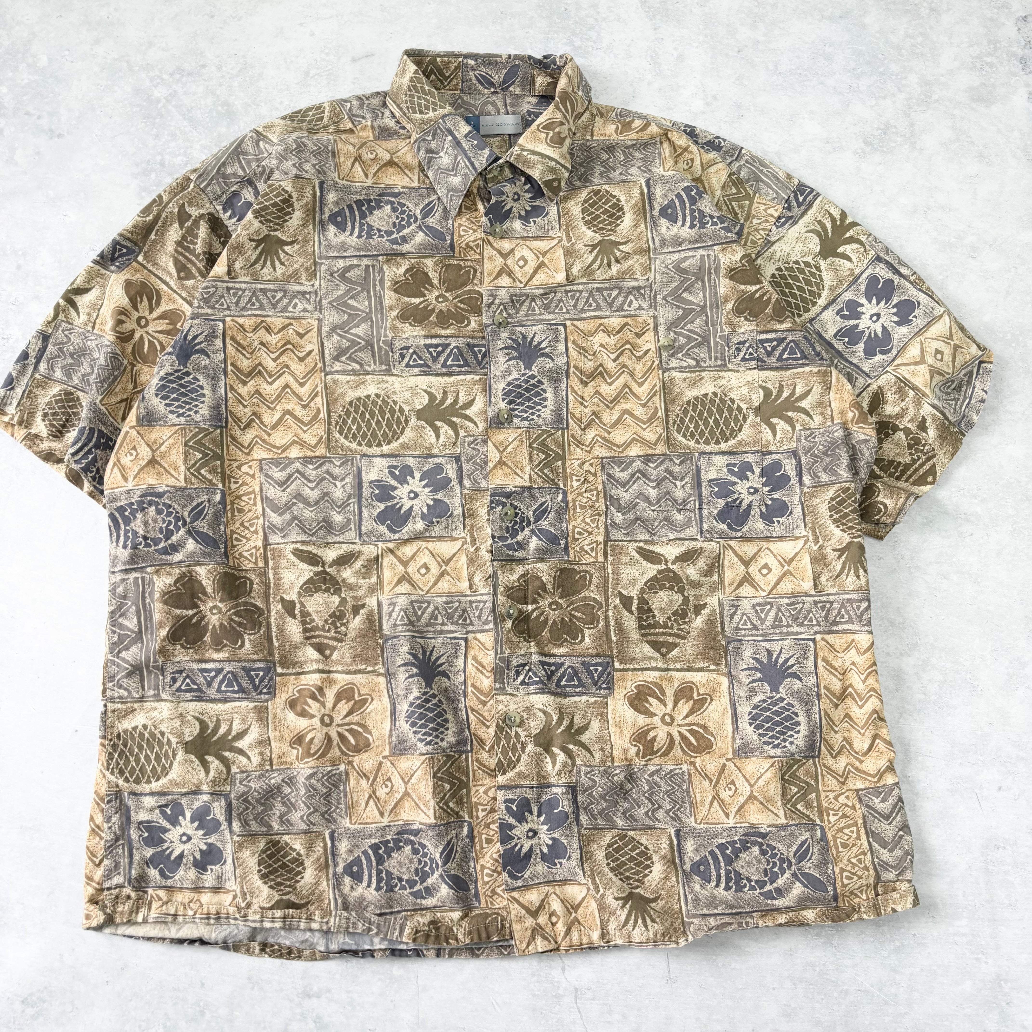 Vintage Hawaiian Shirt Mens XL Beige Floral Aloha Short Sleeve