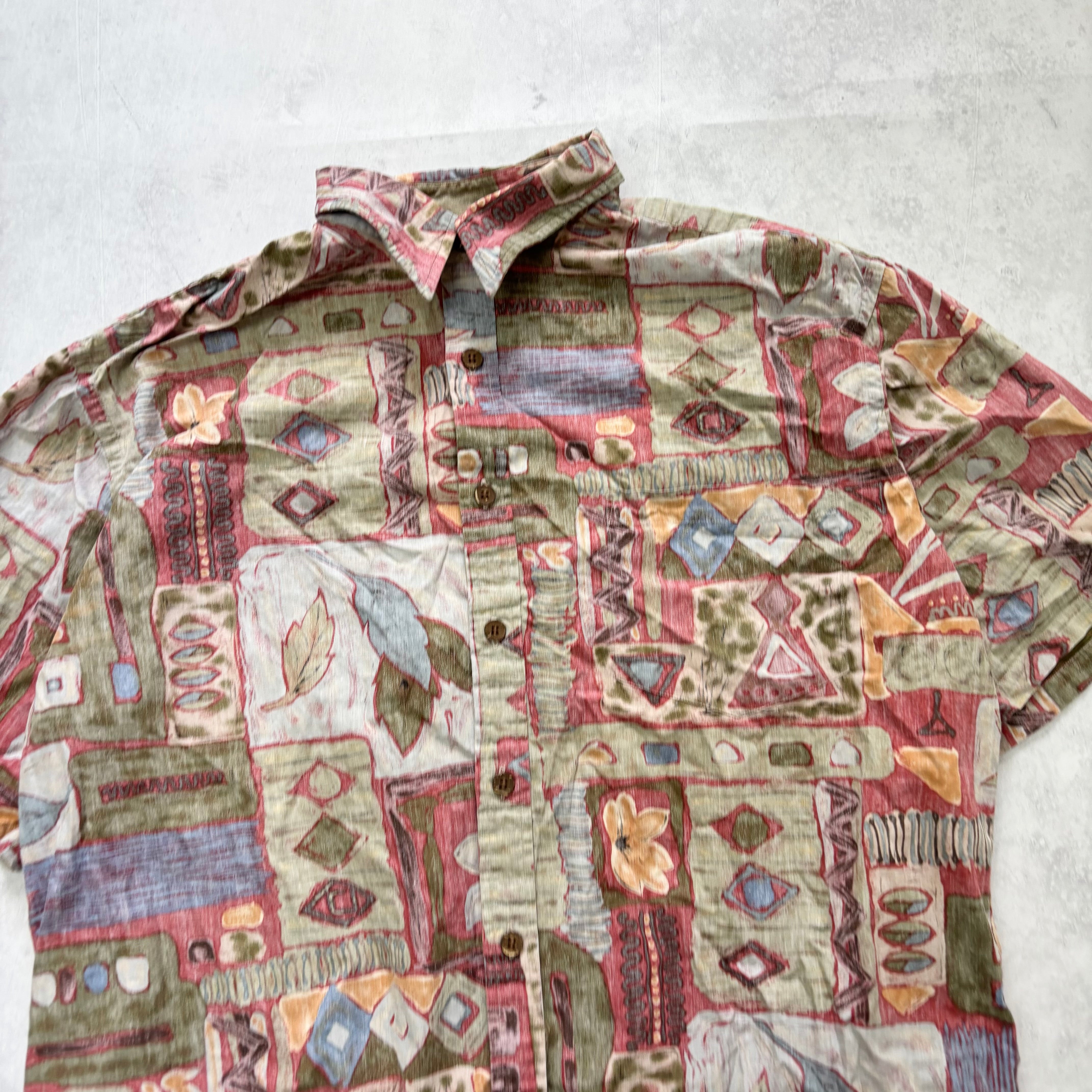 Vintage Hawaiian Shirt Mens Large Floral Aloha Short Sleeve Cotton (E)