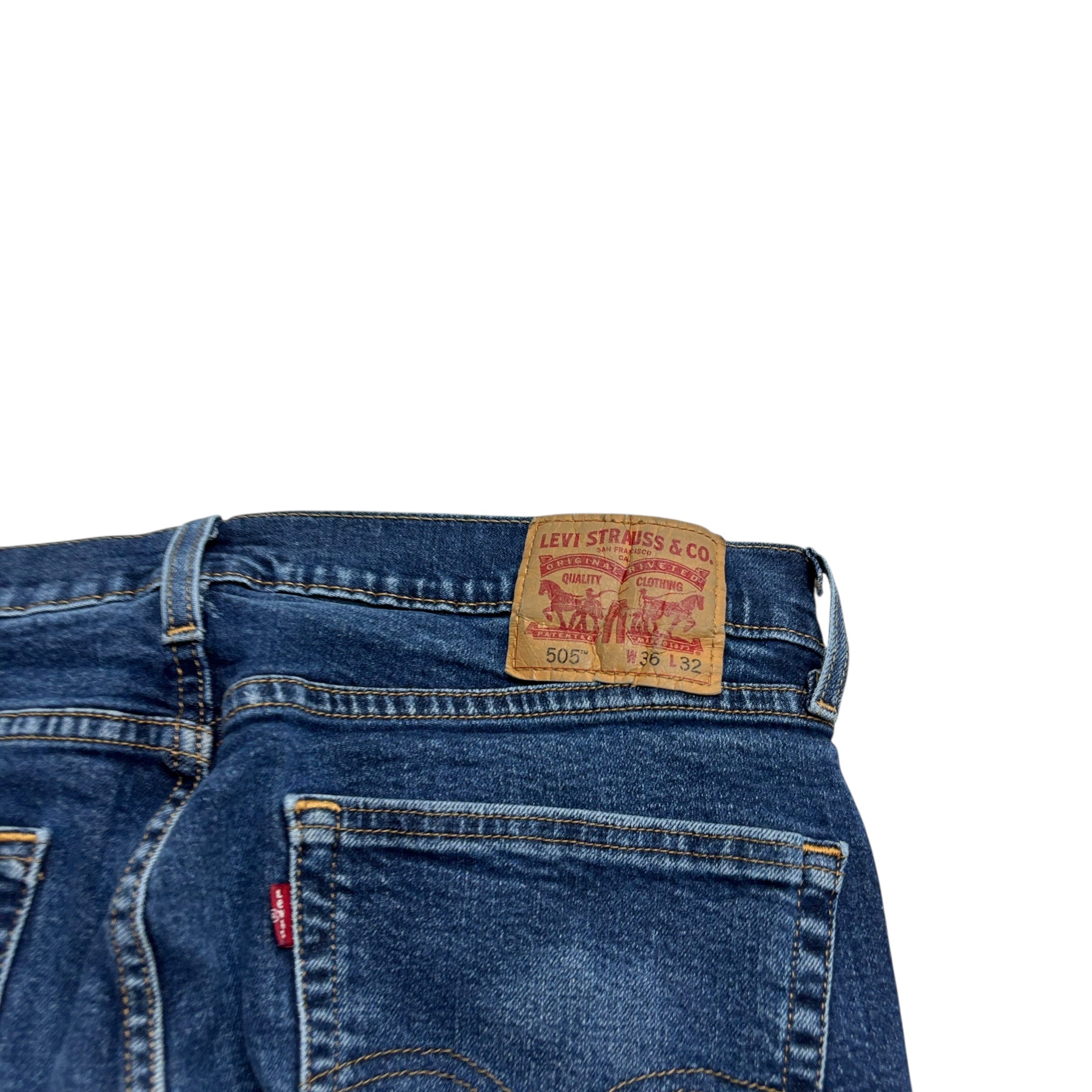 Levis 505 Jeans W36 L31 Mens Dark Blue Regular Straight Fit Stretch Denim (F)