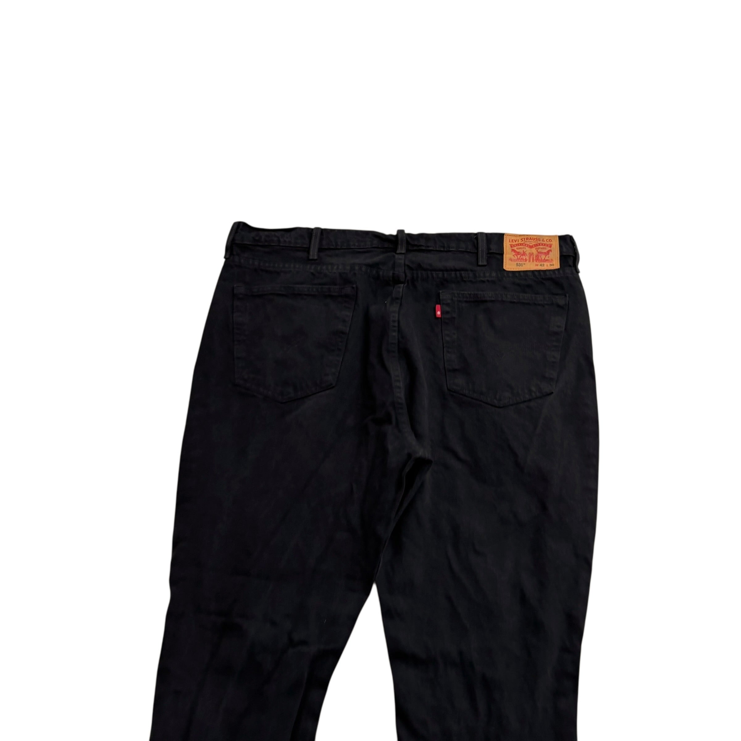 Levis 531 Jeans W42 L30 Mens Black Athletic Slim Stretch Distressed Denim (E)