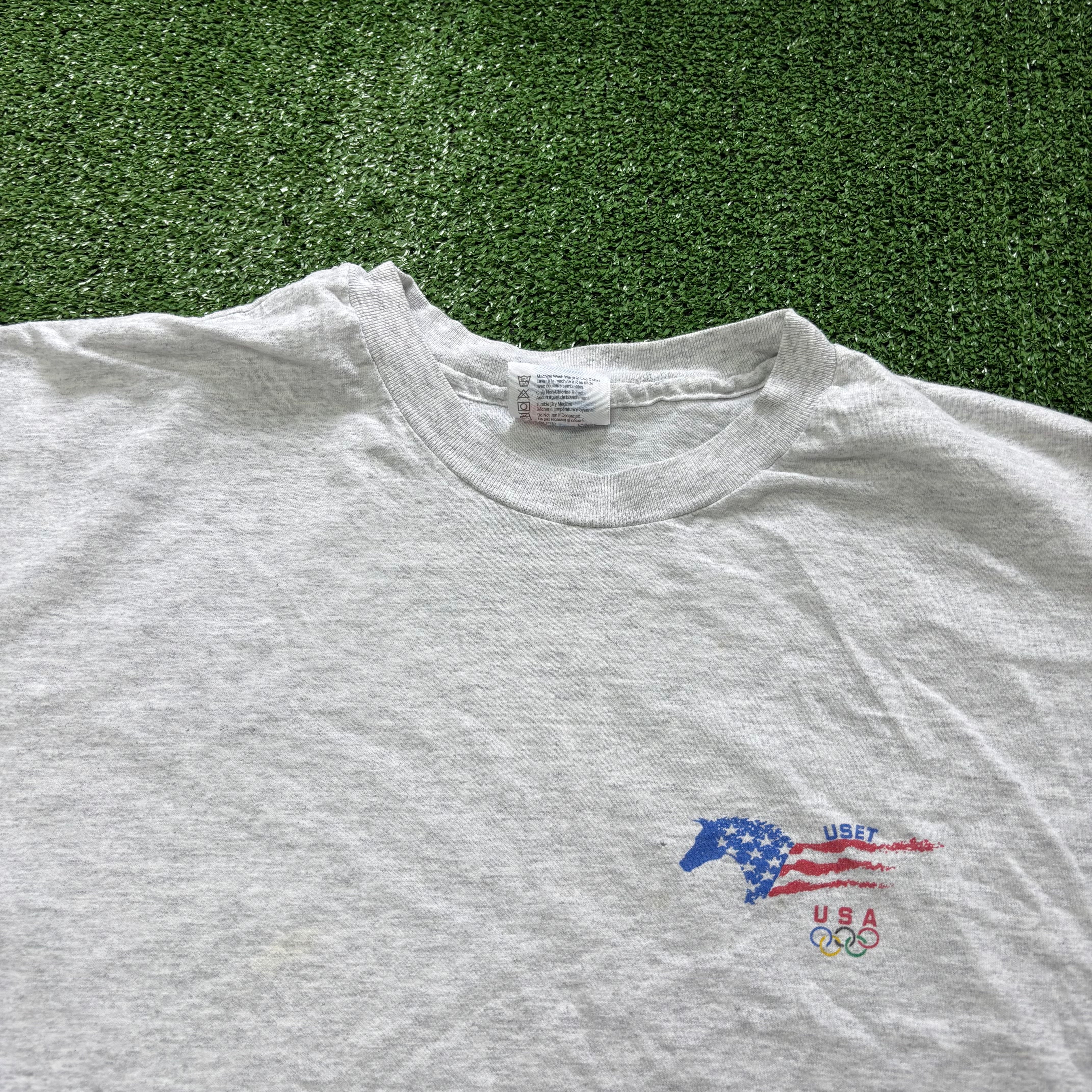 Vintage T Shirt Mens Large Grey Single Stitch Graphic Print 90s Olympics (F)