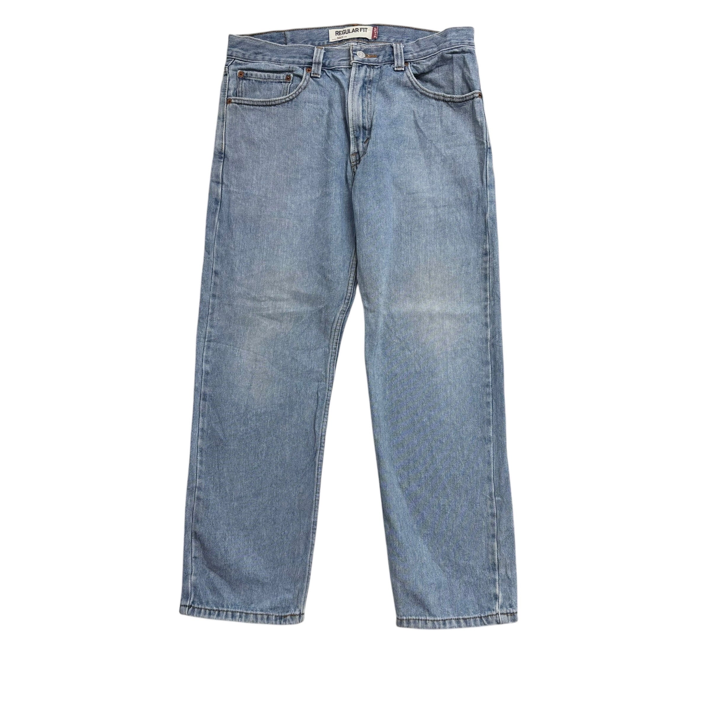 Levis 505 Jeans W34 L29 Mens Light Blue Regular Straight Fit Vintage Denim (E)