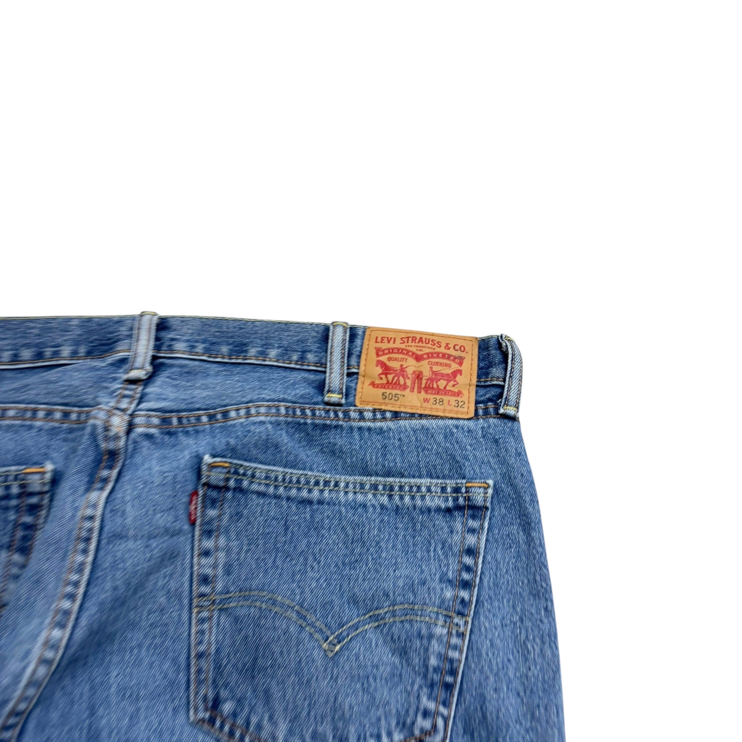 Levis 505 Jeans W38 L32 Mens Mid Blue Regular Straight Fit Denim (E)