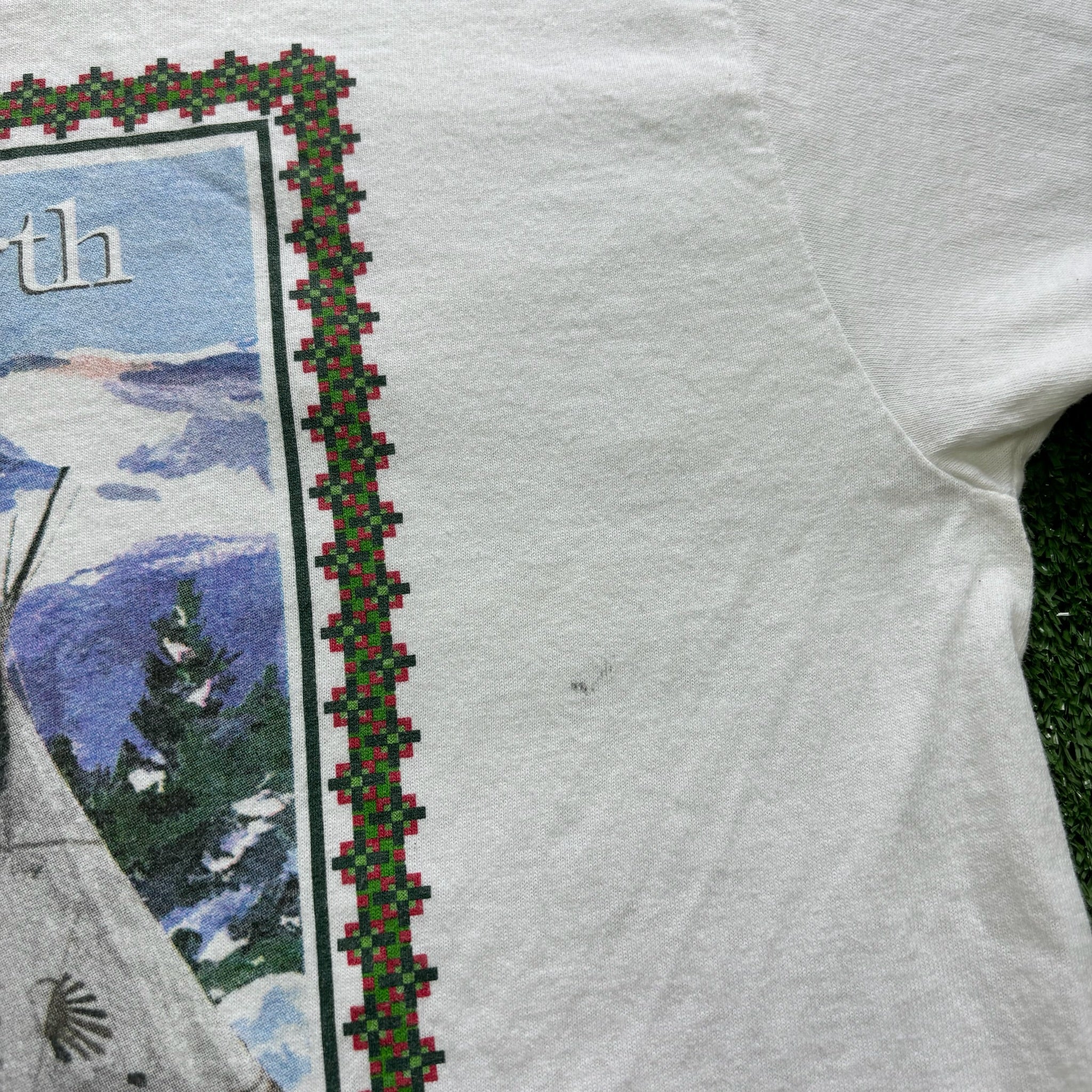 Vintage T Shirt Mens Large White Graphic Print 90s USA