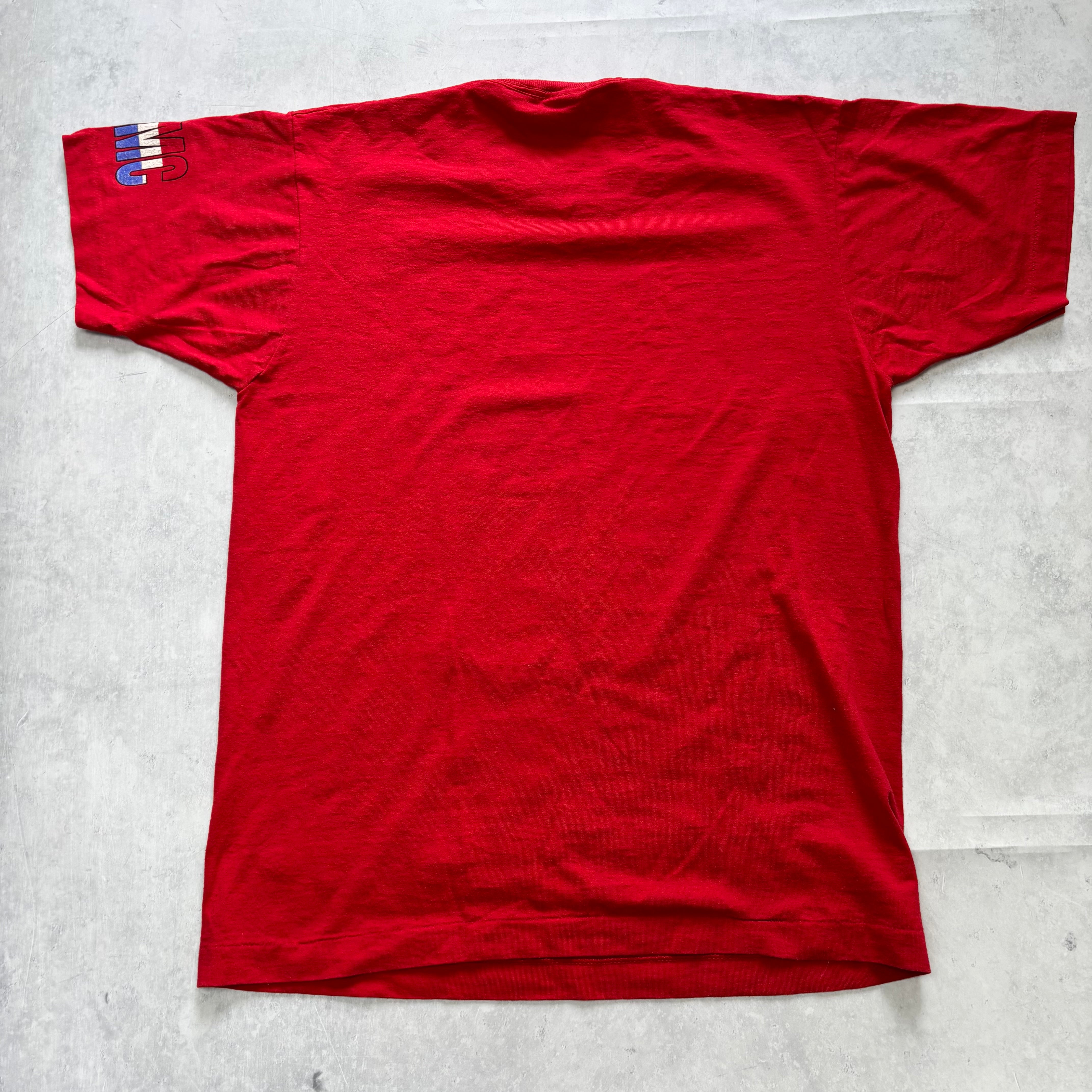 Vintage T Shirt Mens Large Red Single Stitch Graphic Print 90s Run Race (E)