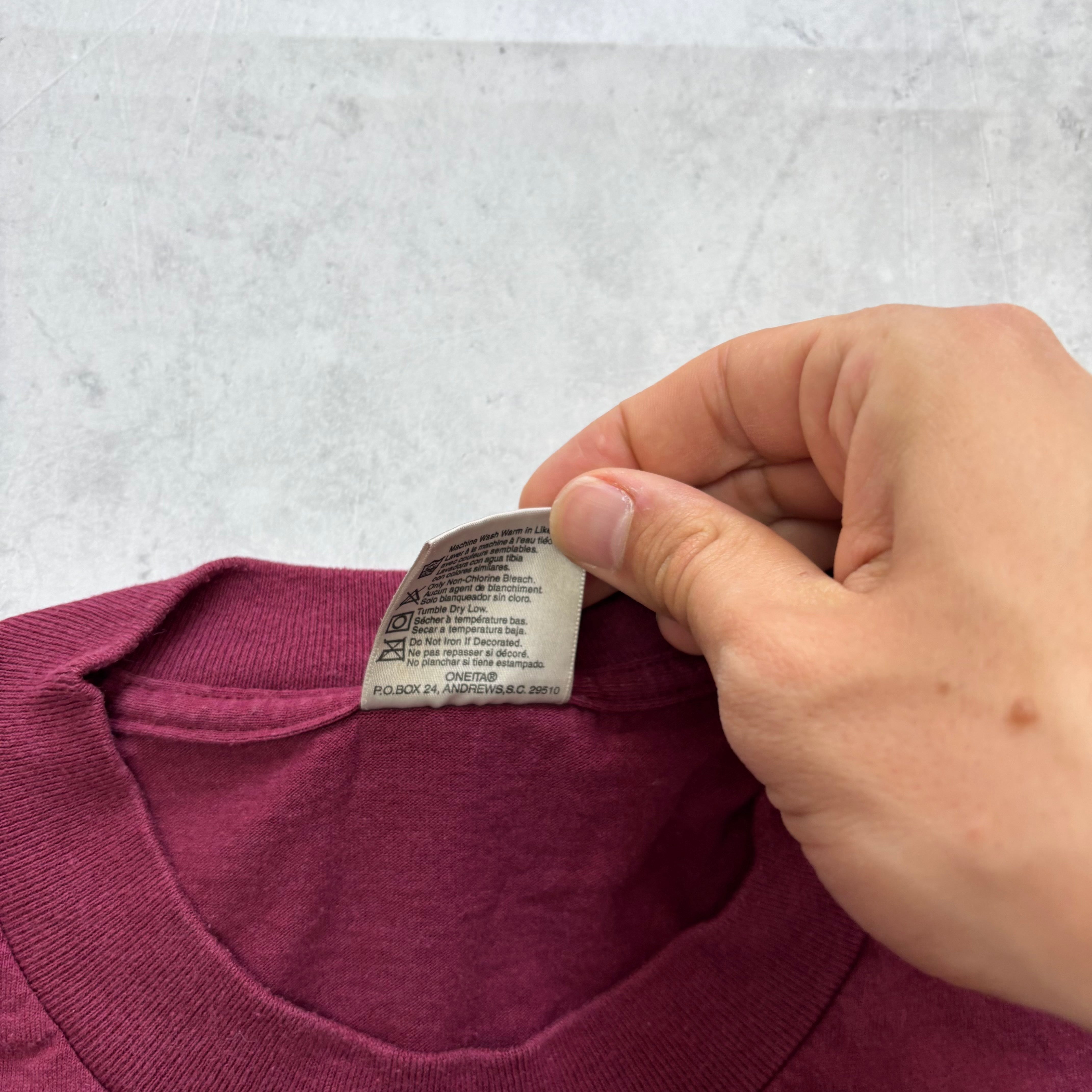 Vintage T Shirt Mens XL Burgundy Single Stitch Graphic Print 90s USA (E)
