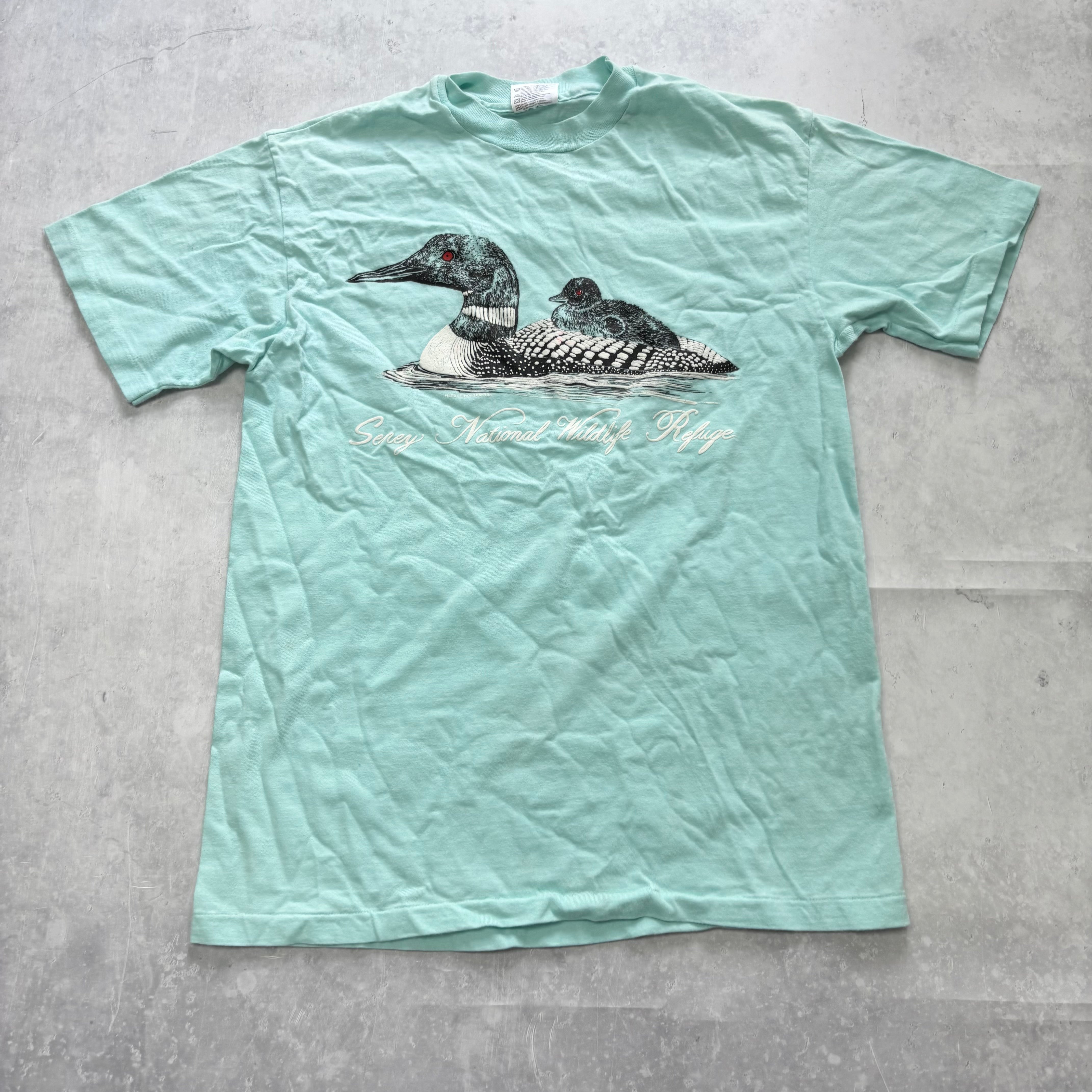 Vintage T Shirt Mens Small Blue Single Stitch Graphic Print 80s Ducks (E)