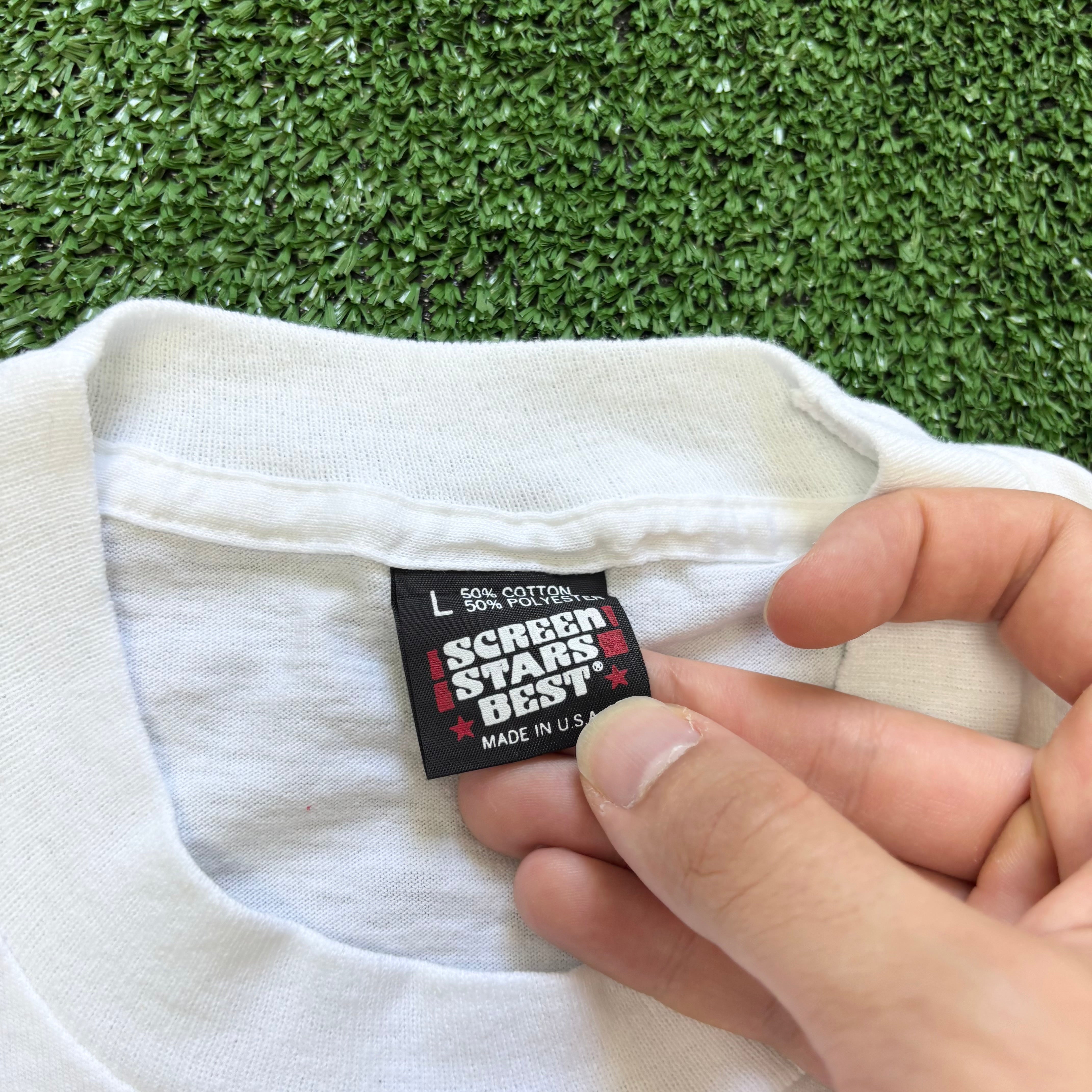 Vintage T Shirt Mens Medium White Single Stitch Graphic Print 90s Run (E)