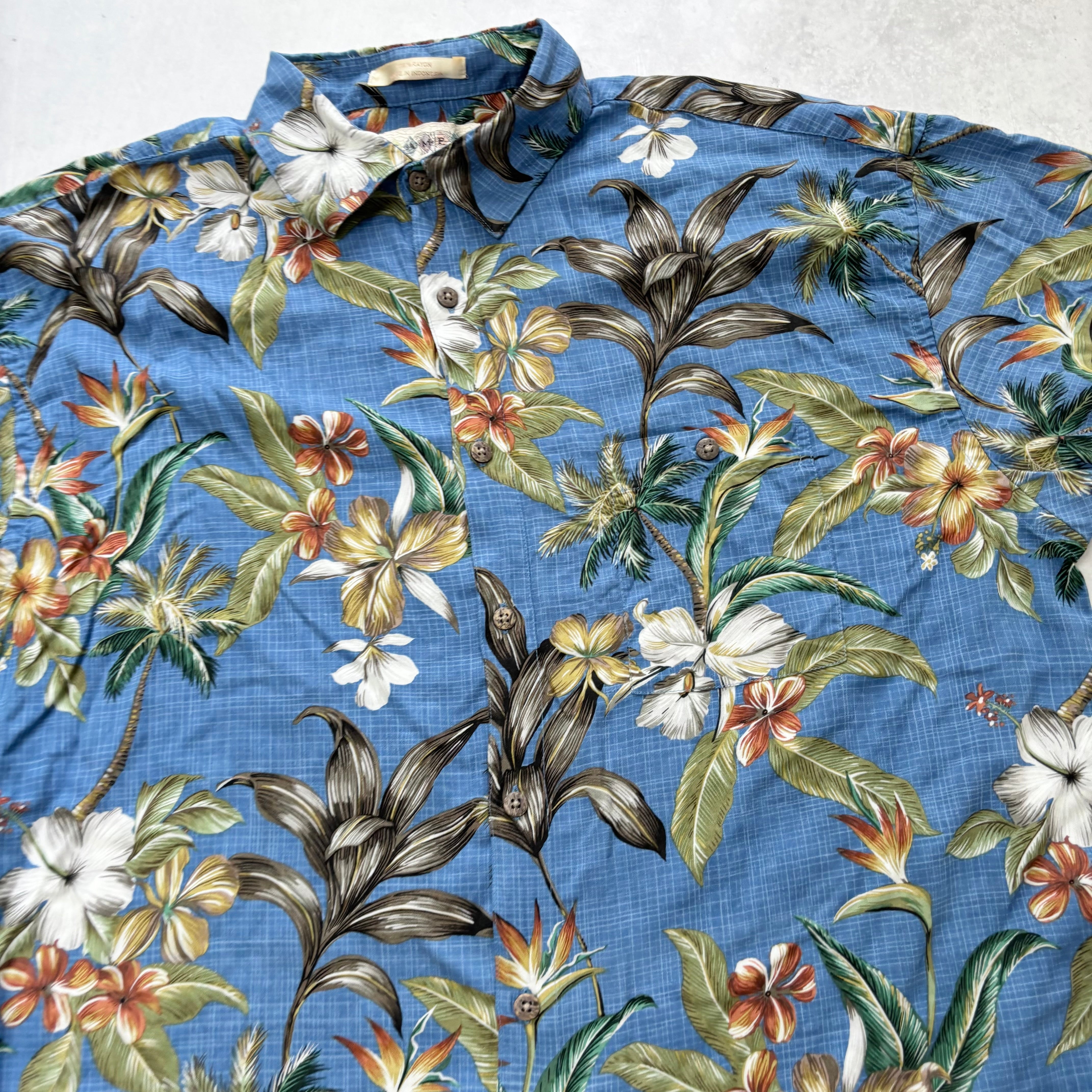Vintage Hawaiian Shirt Mens Large Blue Floral Aloha Short Sleeve Rayon (E)