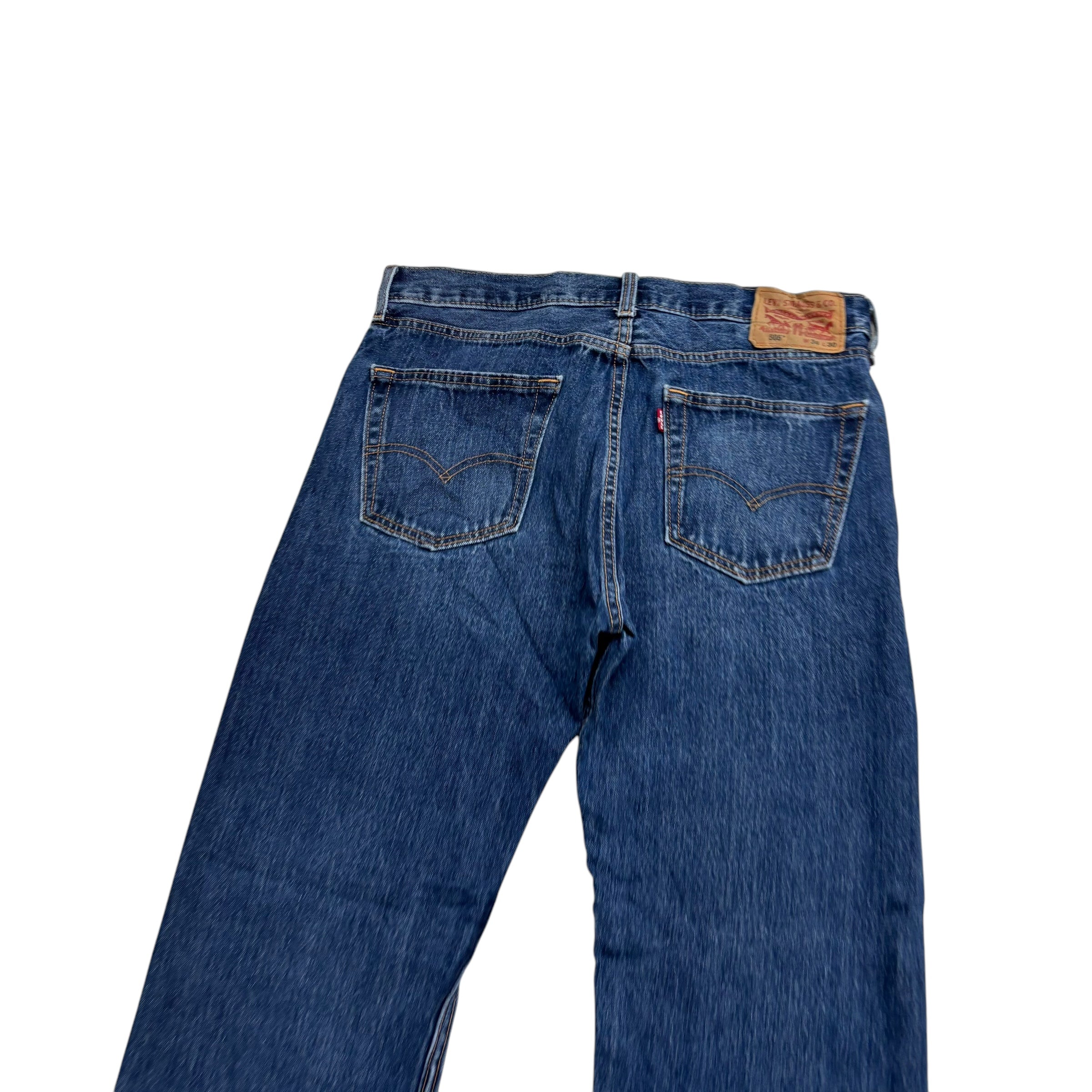 Levis 505 Jeans W34 L30 Mens Mid Blue Regular Straight Fit Denim (E)