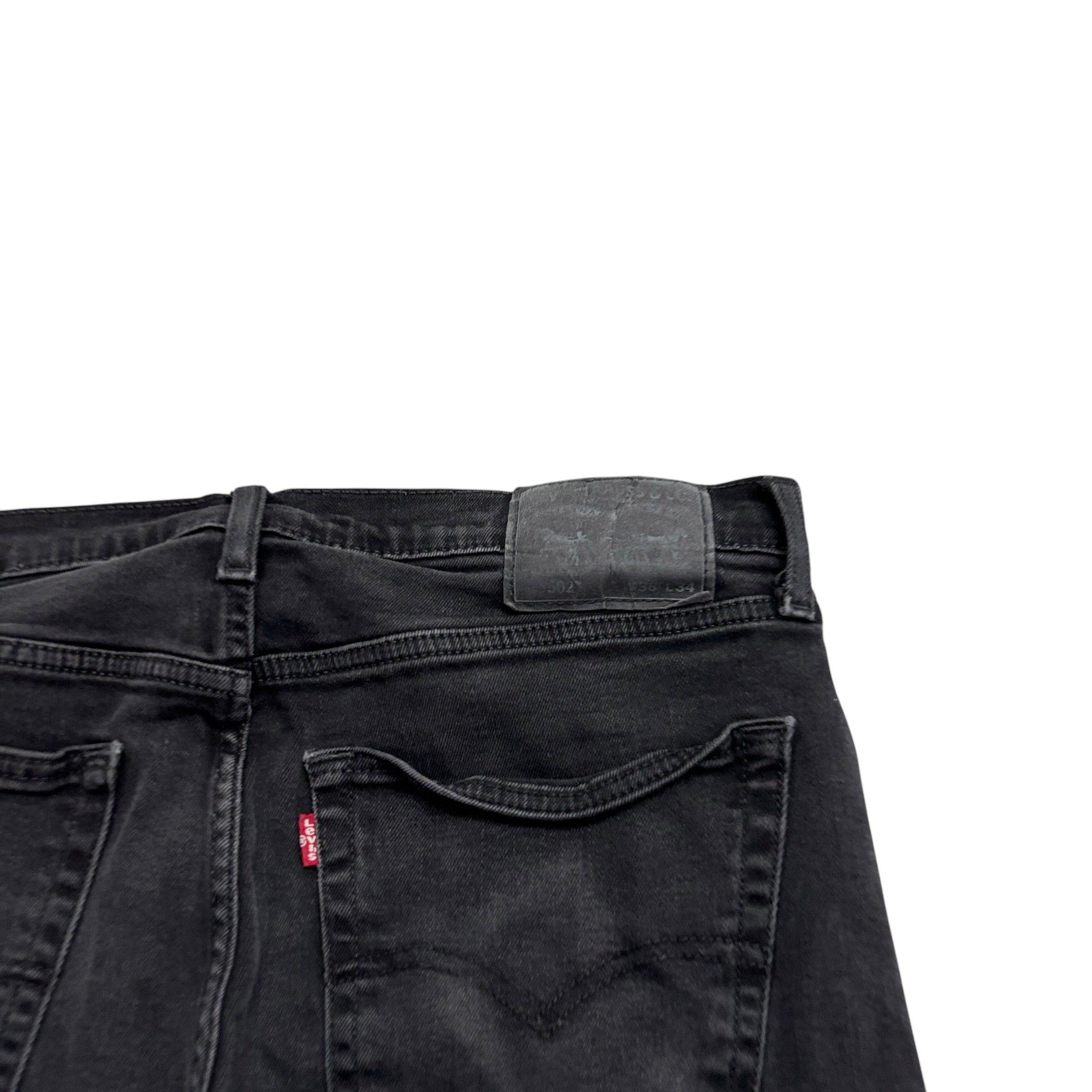 Levis 502 Jeans W36 L31 Mens Black Regular Tapered Fit Stretch Denim (F)
