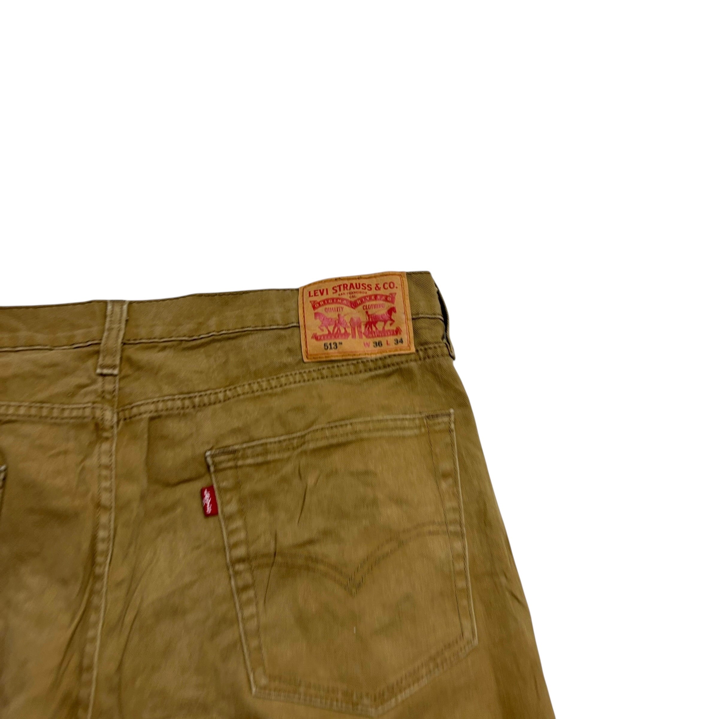 Levis 513 Jeans W36 L34 Mens Brown Tan Slim Straight Fit Stretch