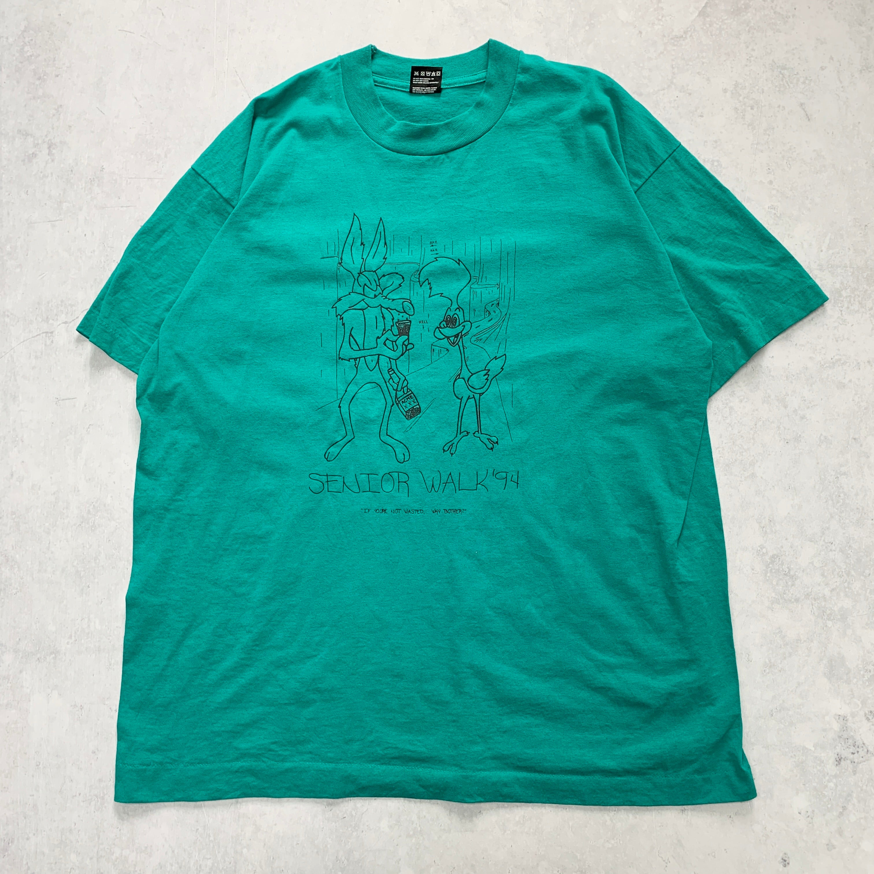 Vintage T Shirt Mens XL Green Single Stitch Graphic Print 90s USA Cartoon