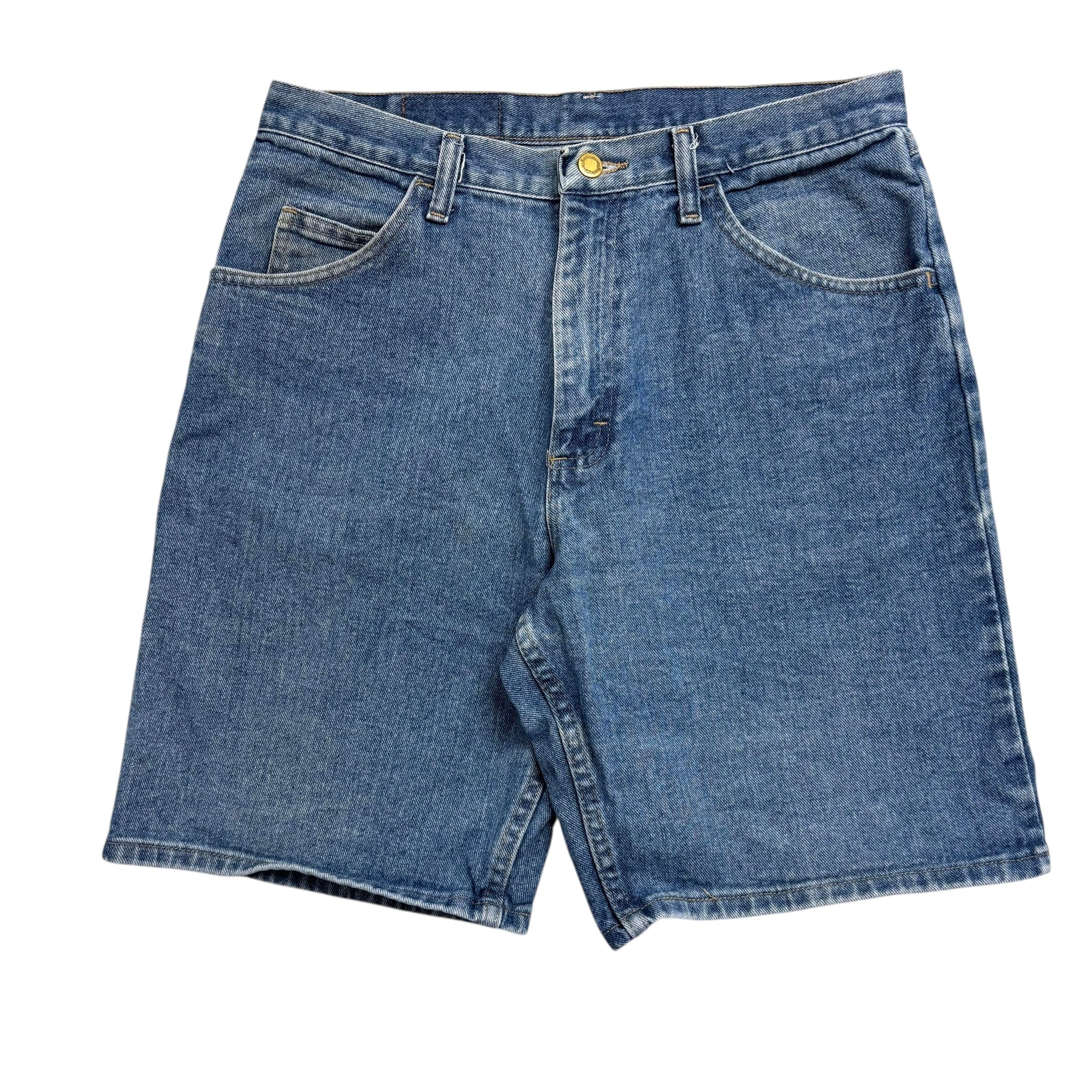 Vintage Wrangler Baggy Jorts W32 Mens Denim Shorts Mid Blue Relaxed Fit
