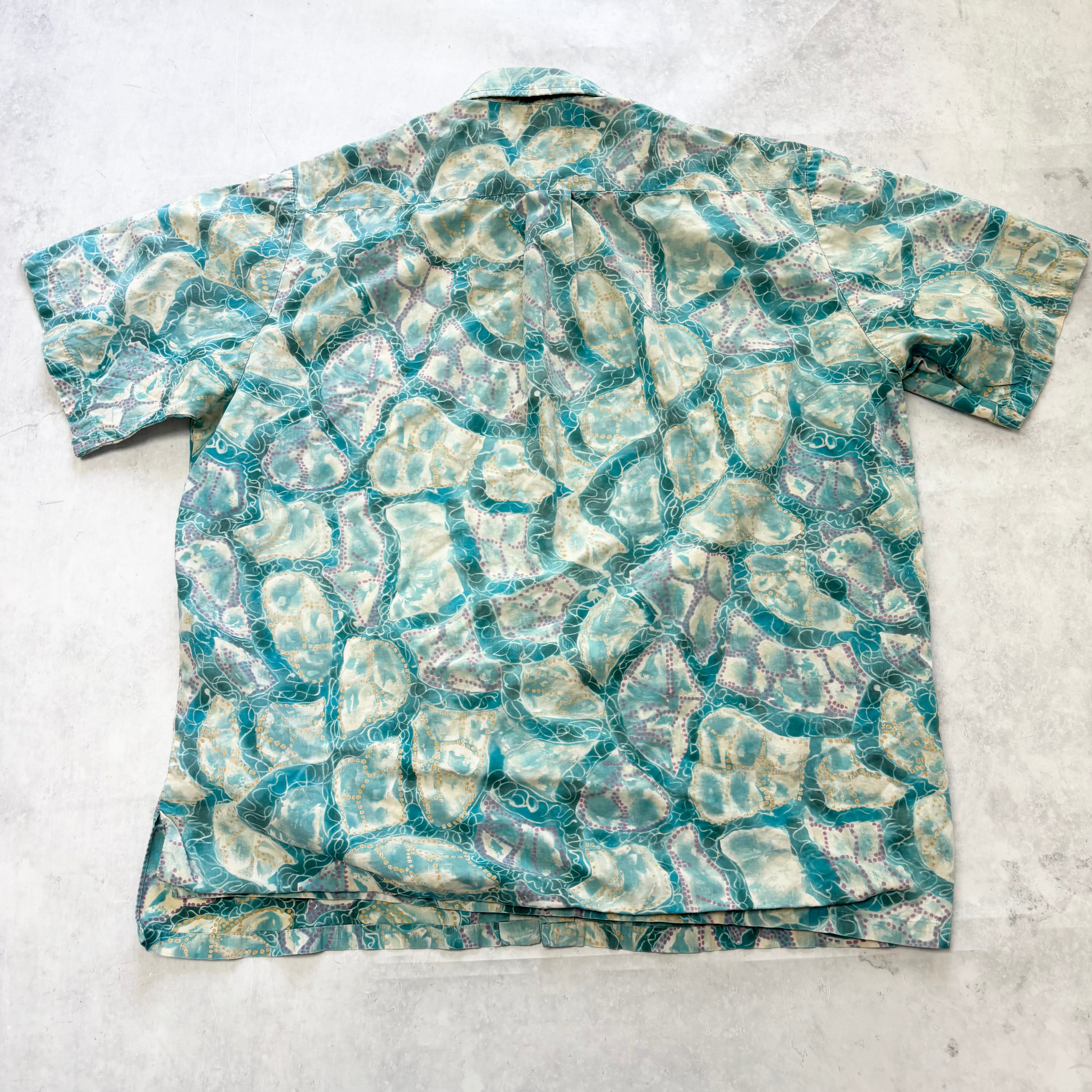 Vintage Hawaiian Shirt Mens Large Blue Floral Aloha Short Sleeve Cotton (E)