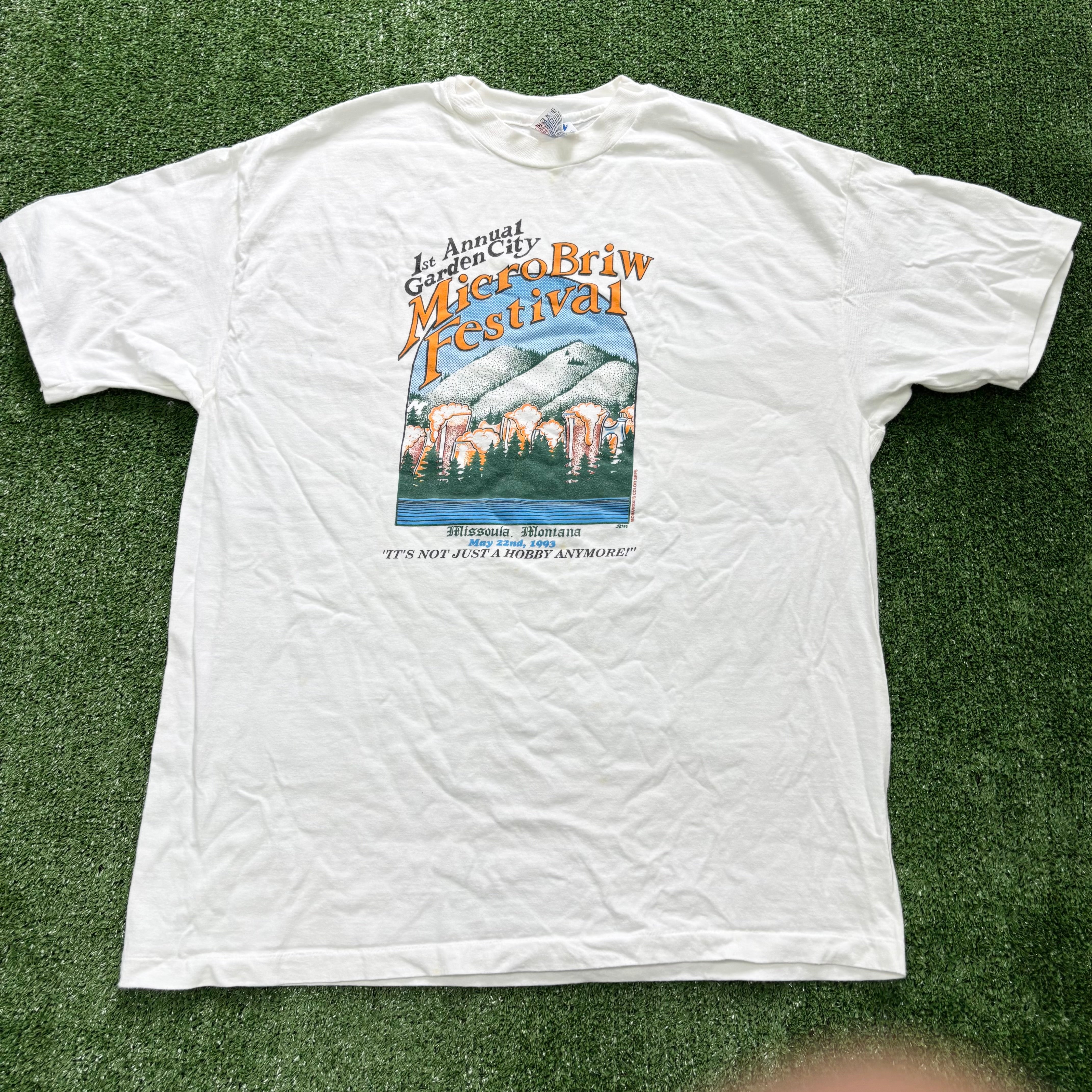 Vintage T Shirt Mens XL White Single Stitch Graphic Print 90s USA Beer