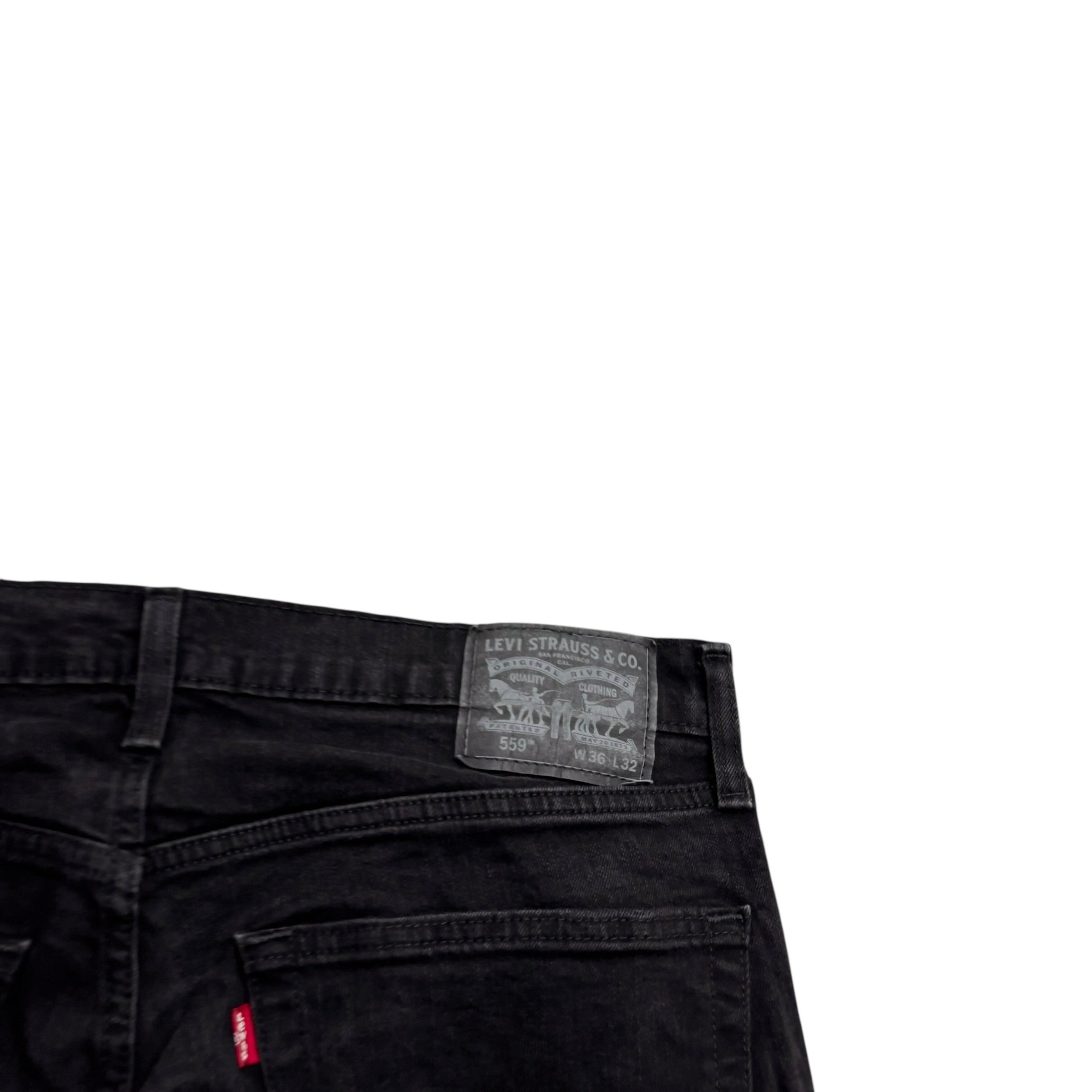 Levis 559 Jeans W36 L31 Mens Black Relaxed Straight Fit Stretch Denim (E)