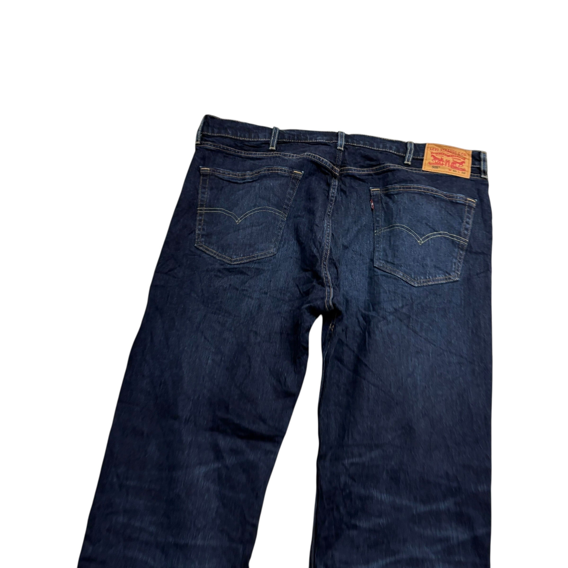 Levis 505 Jeans W40 L32 Mens Dark Blue Regular Straight Fit Stretch Denim (E)