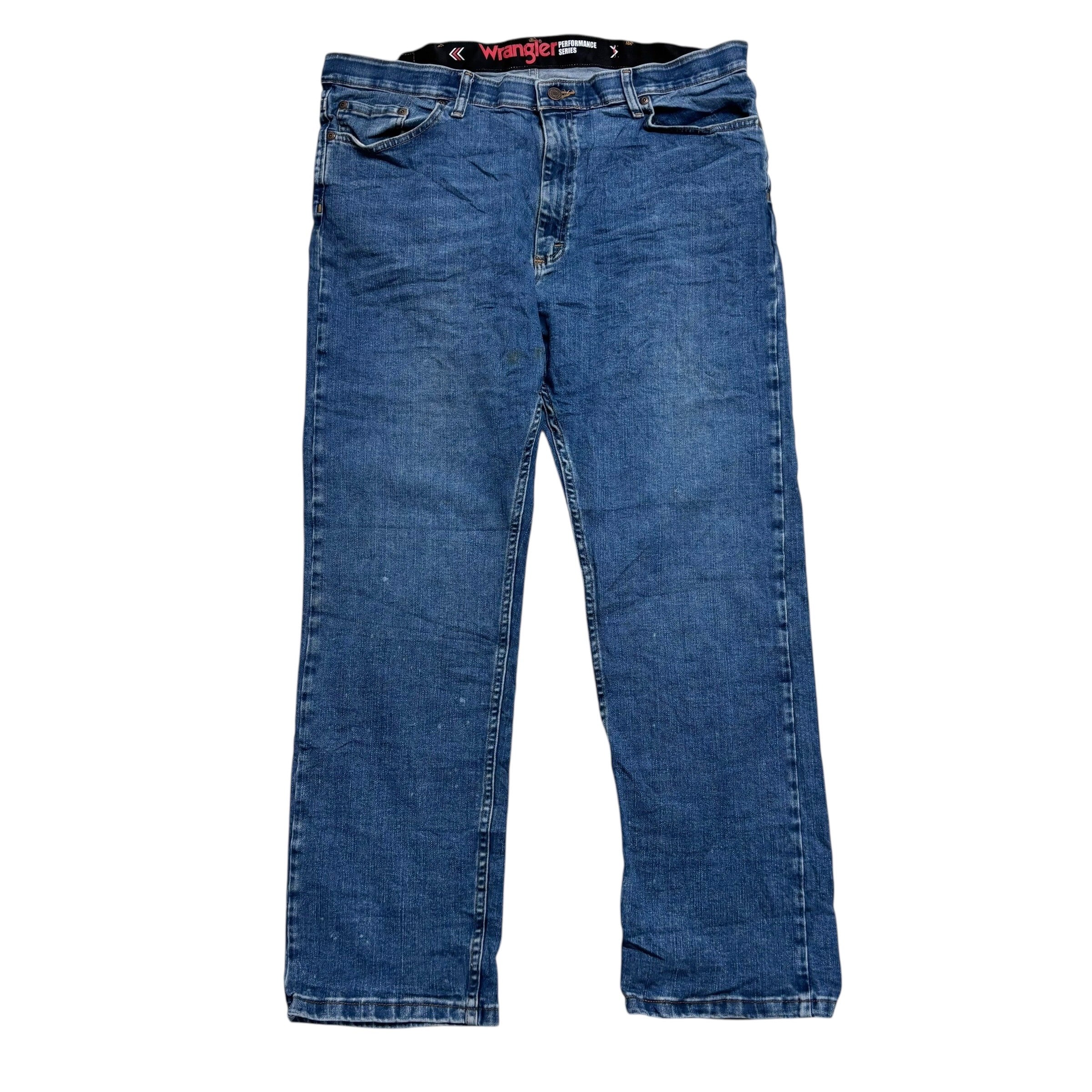 Wrangler Jeans W38 L30 Mens Mid Blue Regular Straight Fit Stretch Denim (F)