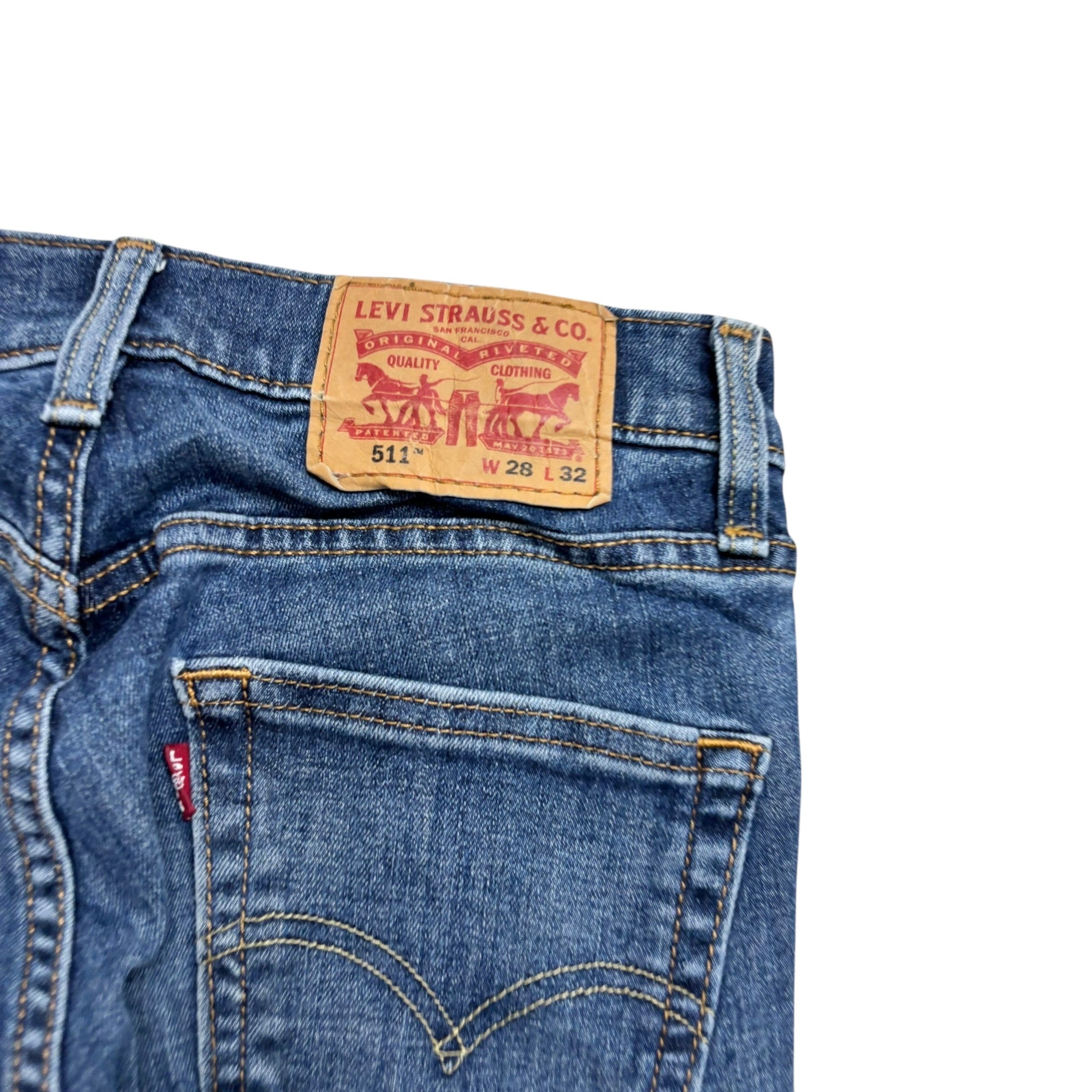 Levis 511 Jeans W28 L32 Mens Mid Blue Slim Fit Stretch Denim (E)
