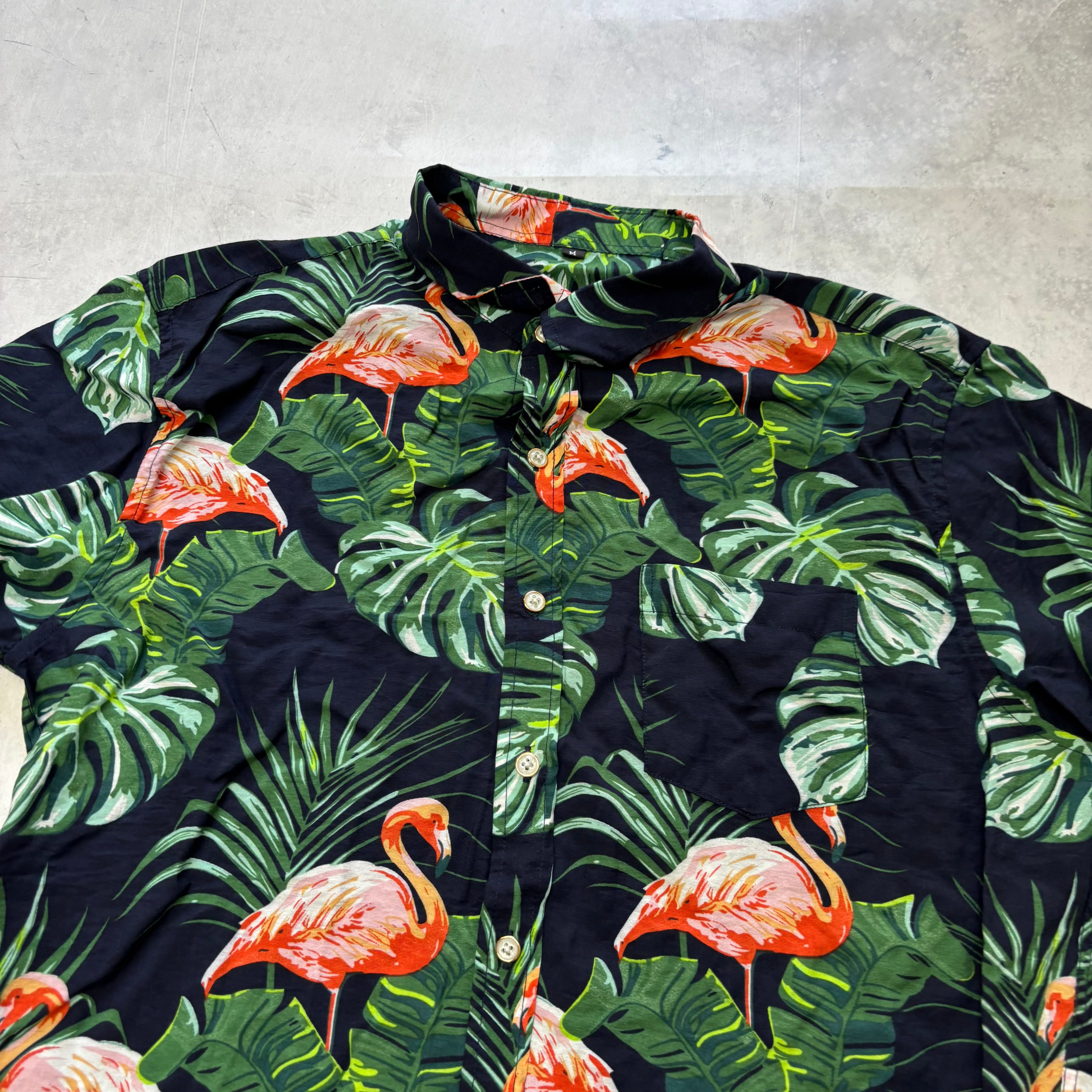 Hawaiian Shirt Mens Medium Navy Cotton Regular Fit Short Sleeve (E)