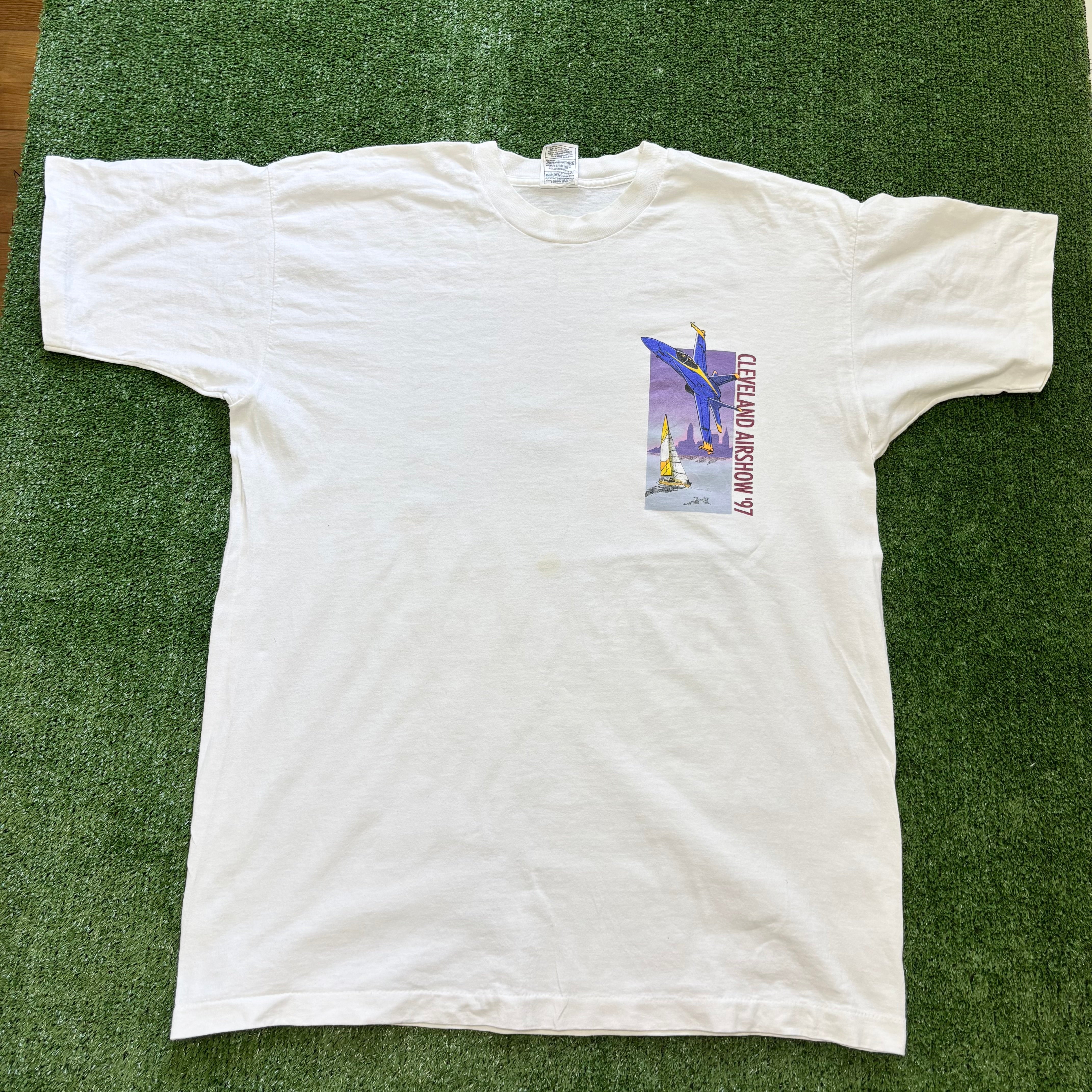 Vintage T Shirt Mens XL White Single Stitch Graphic Print 90s Air Show