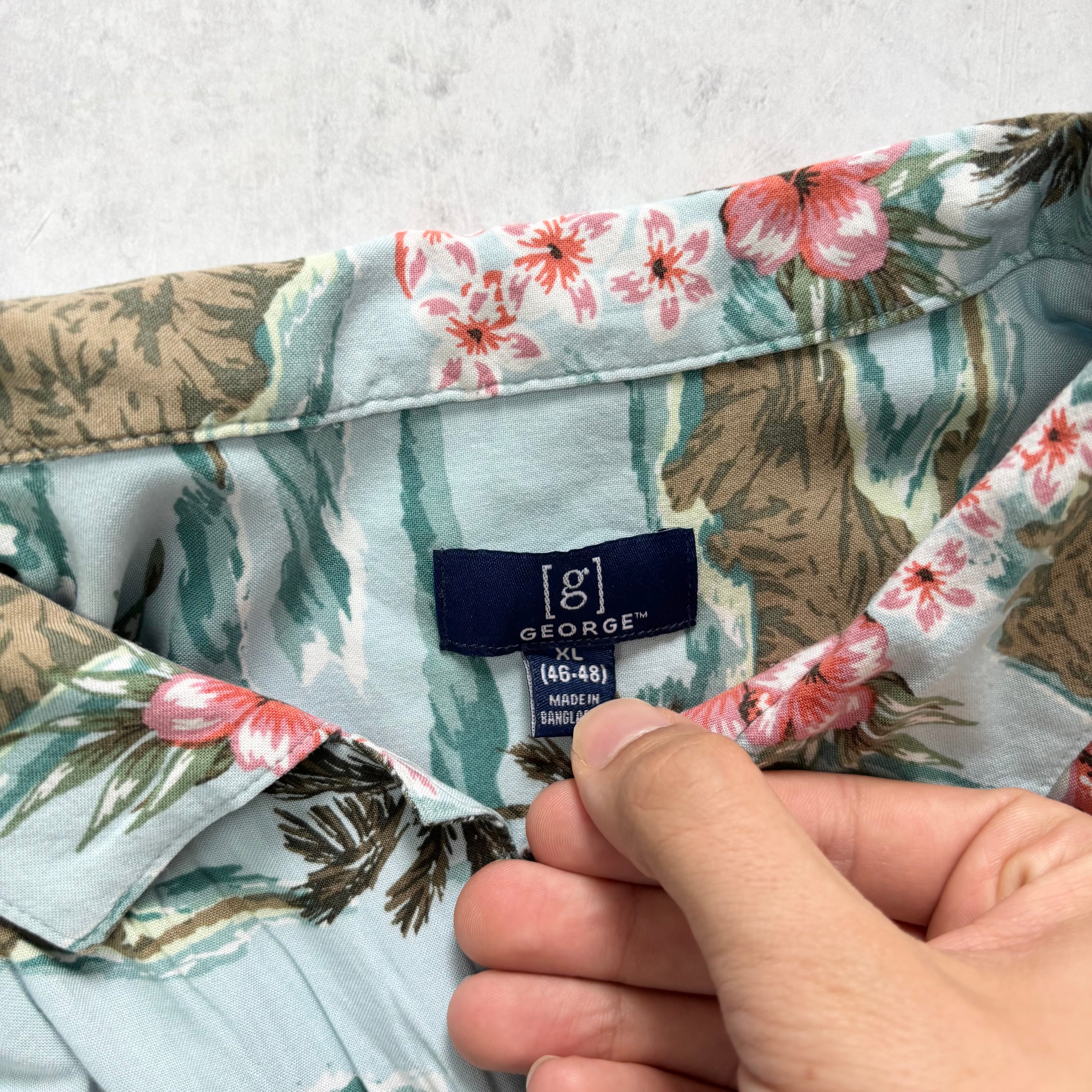 Hawaiian Shirt Mens XL Blue Floral Aloha Short Sleeve Rayon (E)