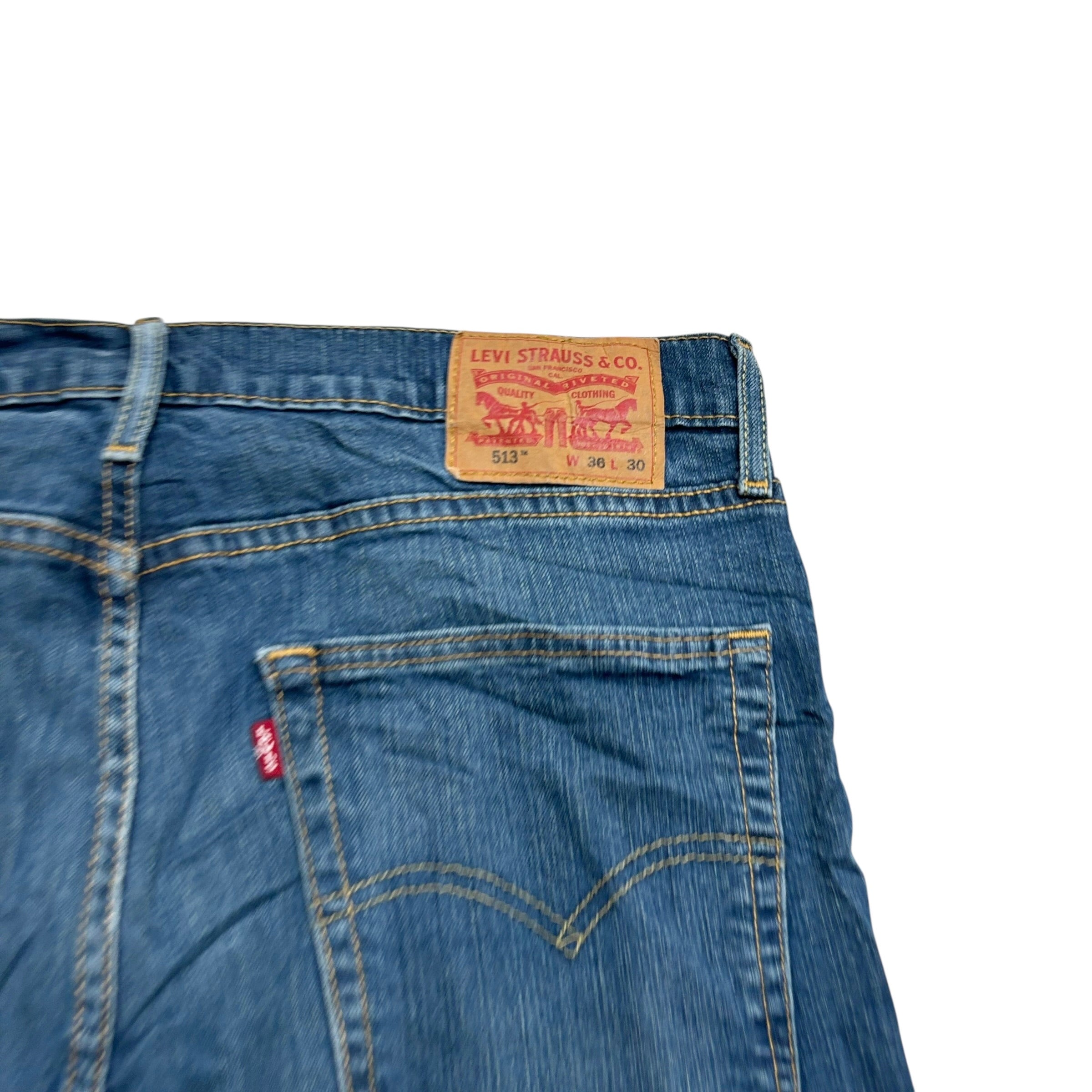 Levis 513 Jeans W36 L30 Mens Dark Blue Slim Straight Fit Stretch Denim (E)