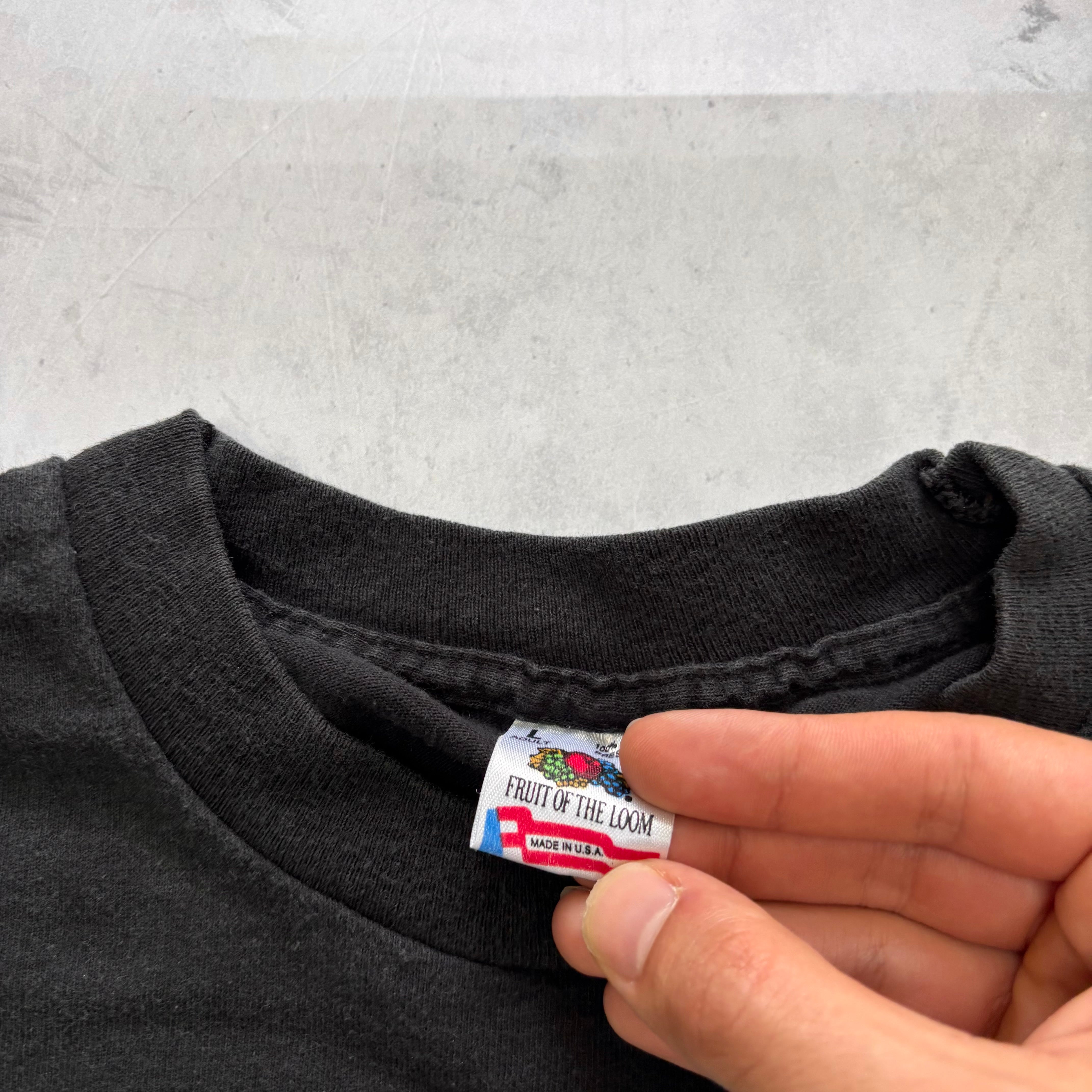 Vintage T Shirt Mens Large Black Single Stitch Graphic Print 90s Racing