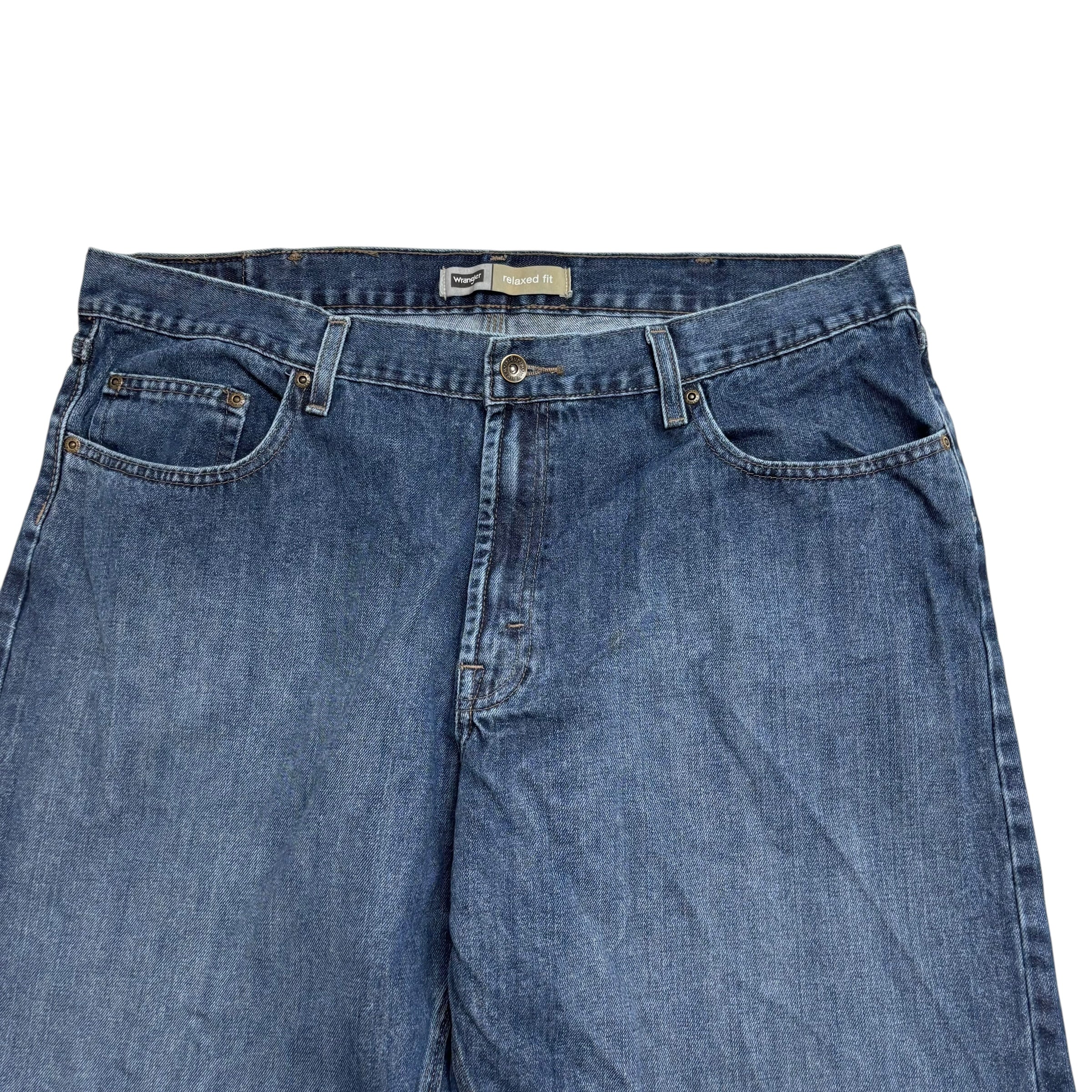 Wrangler Jeans W40 L30 Mens Dark Blue Relaxed Straight Fit Baggy Denim (E)