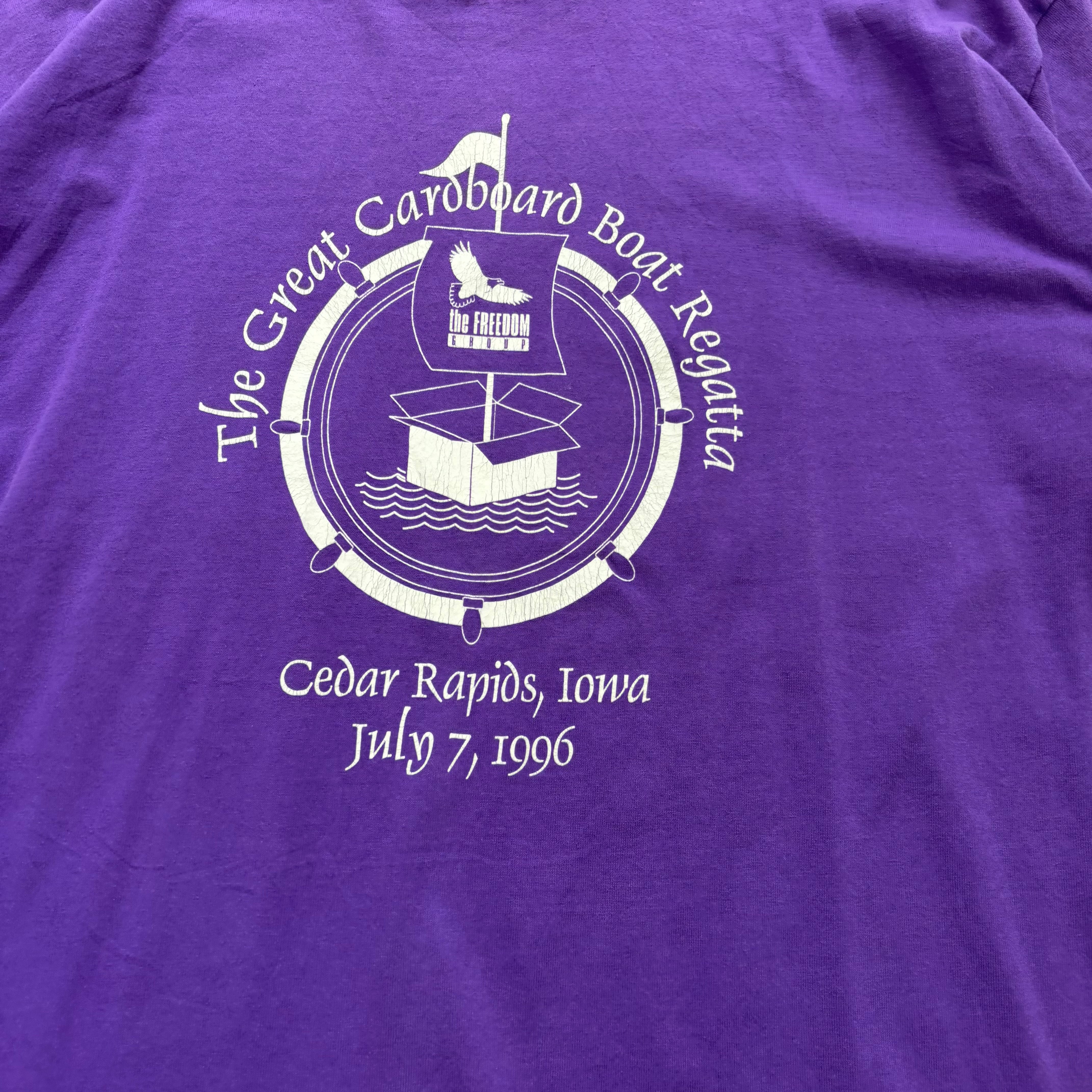 Vintage T Shirt Mens XL Purple Single Stitch Graphic Print 90s USA Boat (E)