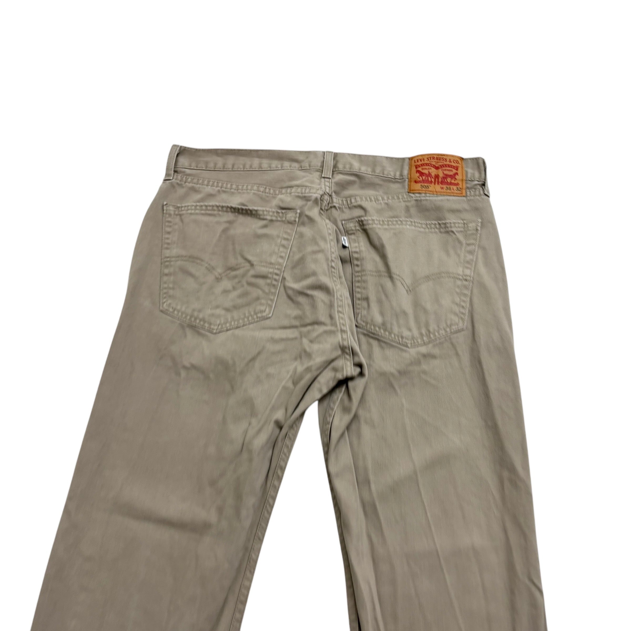 Levis 505 Trousers W36 L32 Mens Beige Regular Straight Fit Cotton Pants (E)