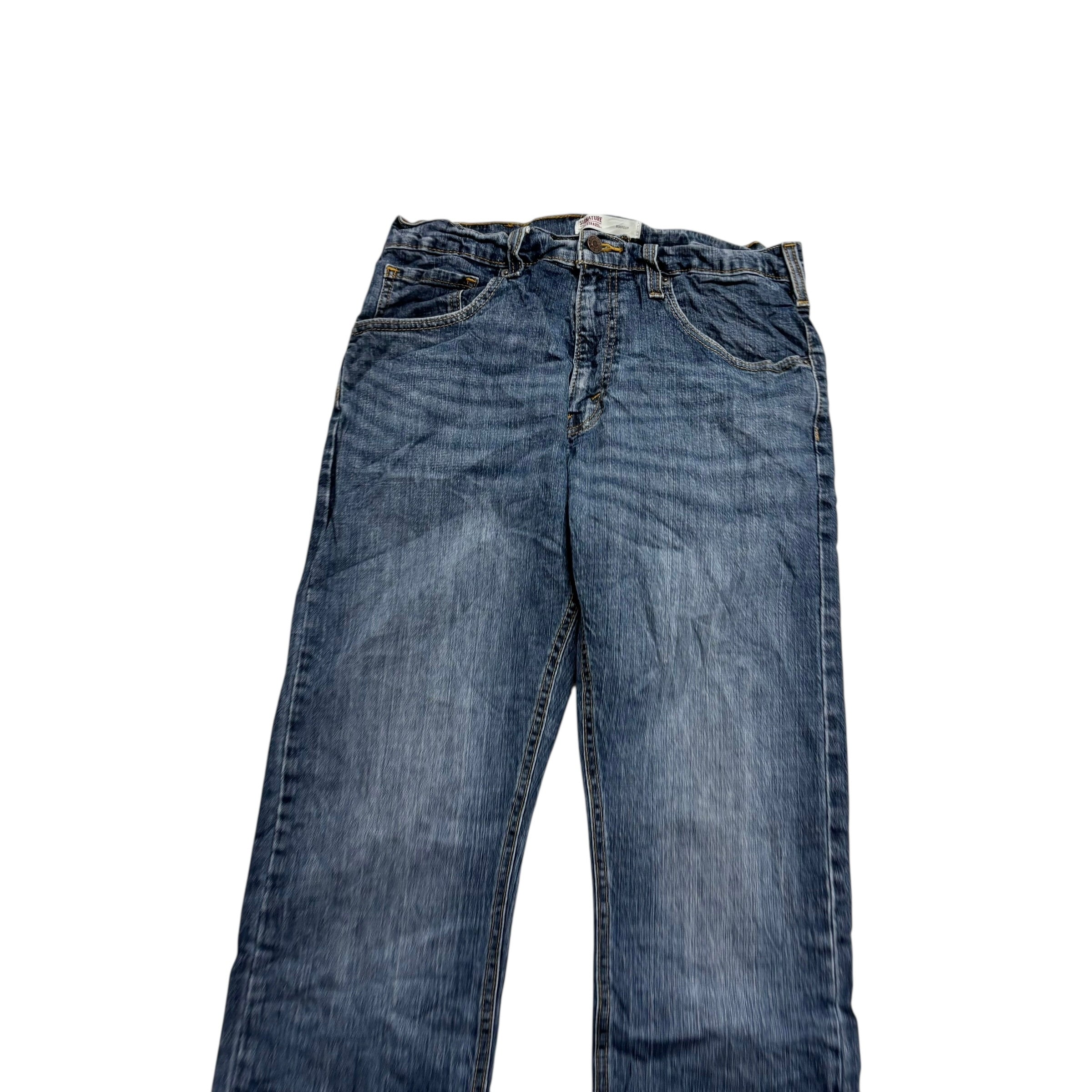 Levis Signature Jeans W32 L34 Mens Mid Blue Regular Bootcut Fit Stretch (E)