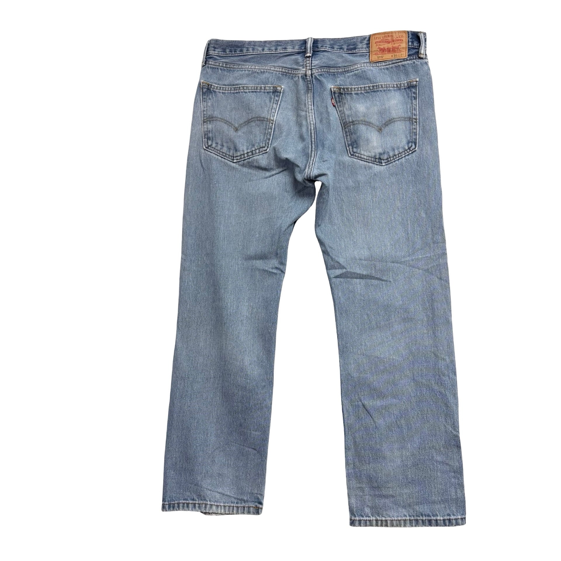 Levis 505 Jeans W36 L30 Mens Light Blue Regular Straight Fit Vintage Denim (F)