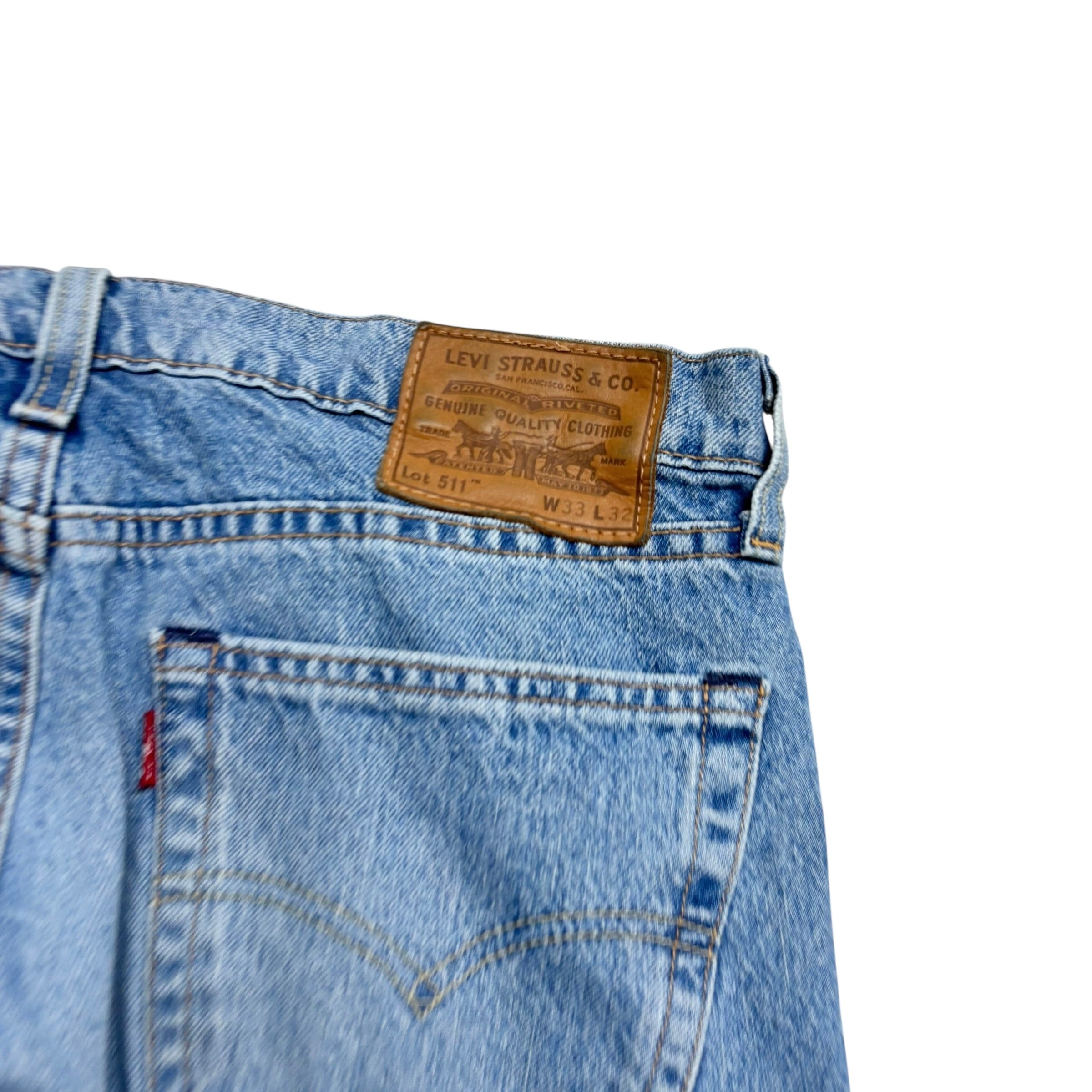 Levis 511 Jeans W33 L32 Mens Light Blue Slim Fit Stretch Distressed Denim