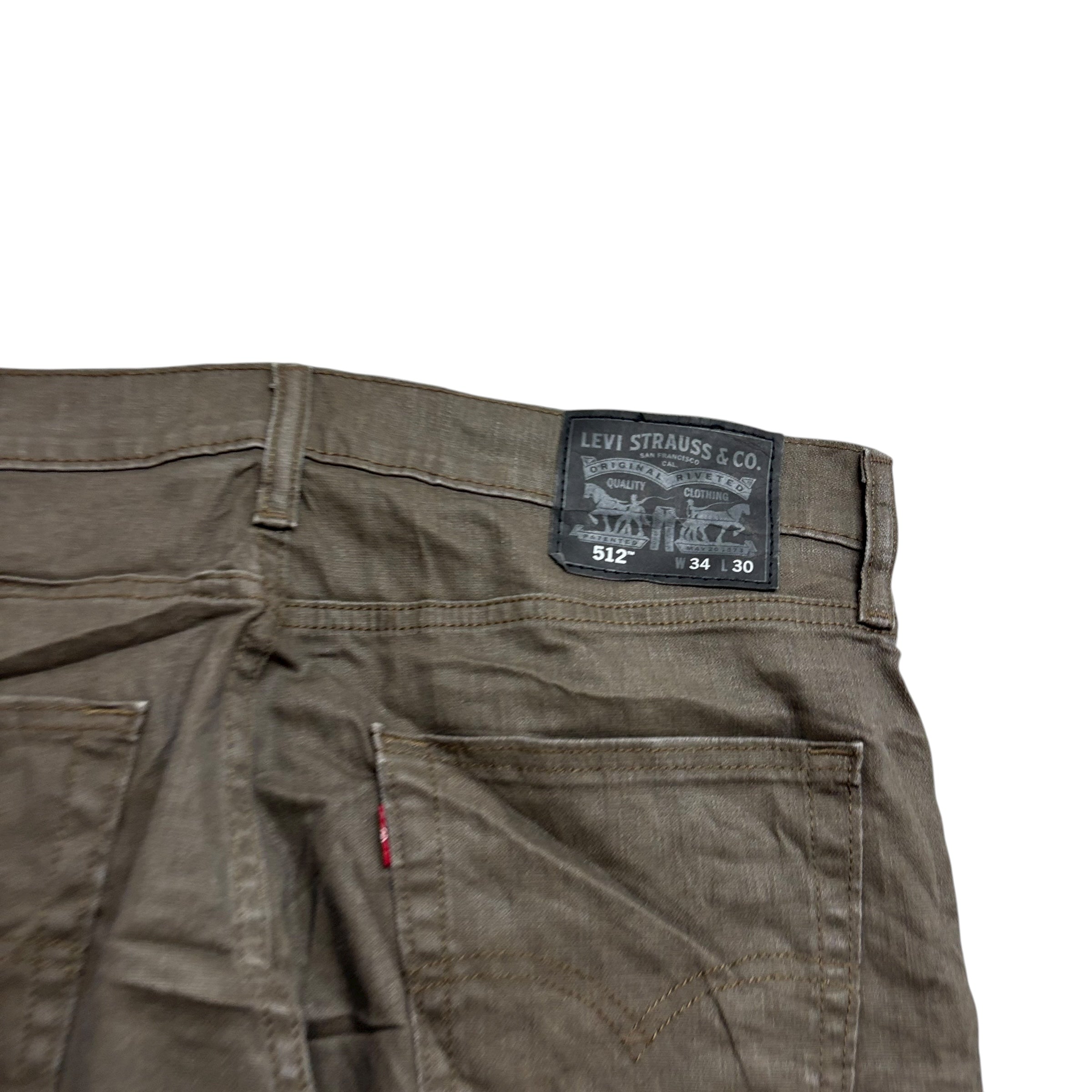 Levis 512 Jeans W34 L30 Mens Olive Green Waxed Slim Tapered Fit Stretch Denim (E)