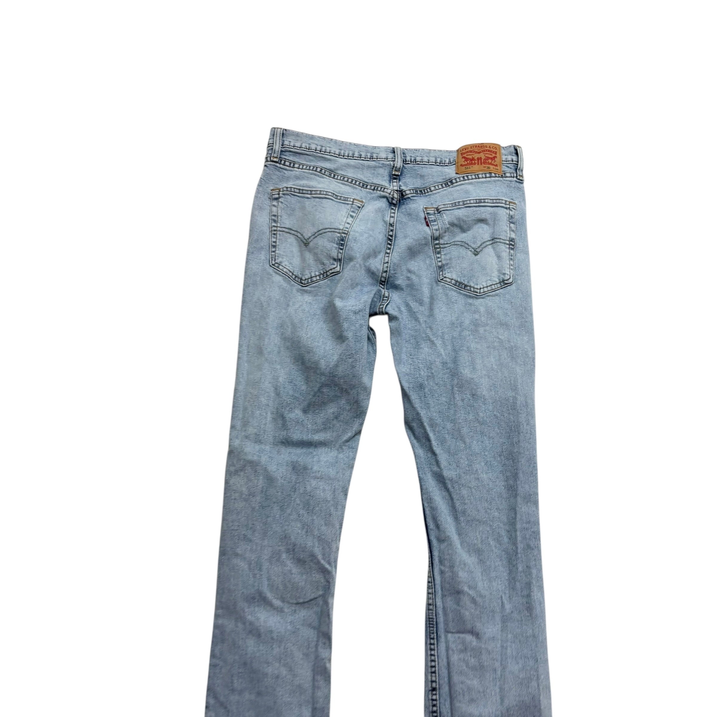 Levis 511 Jeans W34 L34 Mens Light Blue Slim Fit Distressed Stretch Denim