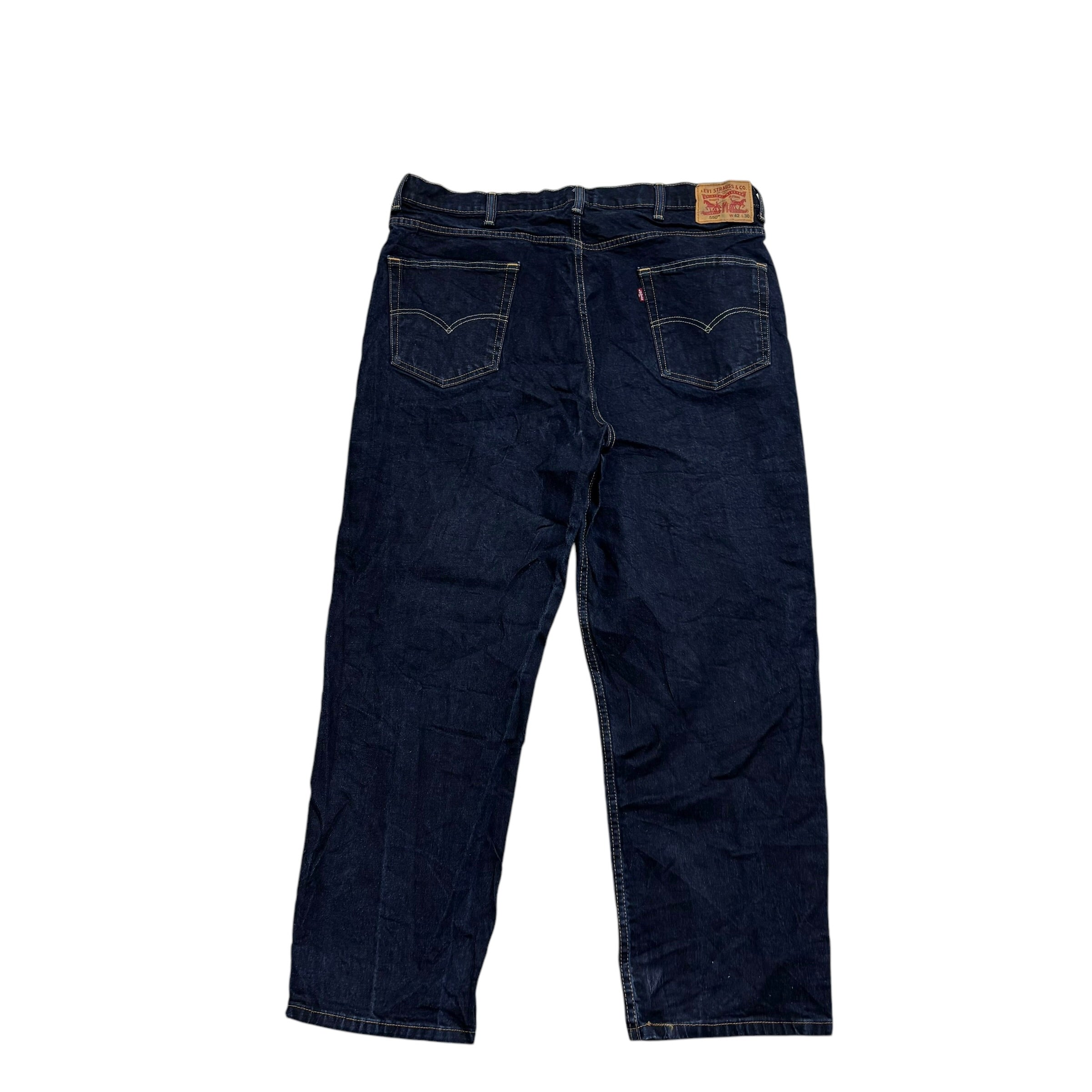 Levis 550 Jeans W42 L30 Mens Dark Blue Relaxed Straight Fit Stretch Denim (E)