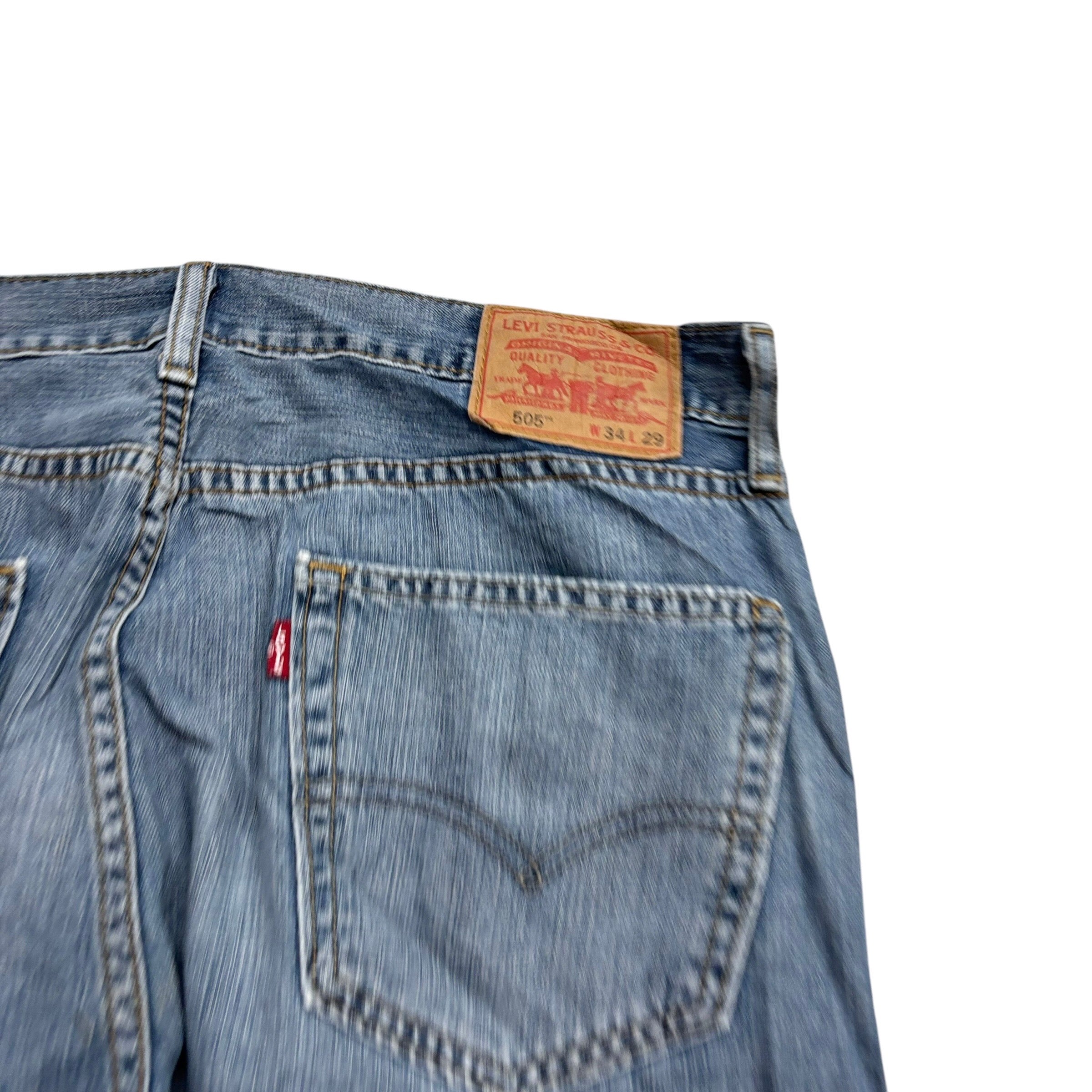 Levis 505 Jeans W34 L29 Mens Mid Blue Regular Straight Fit Vintage Denim (E)