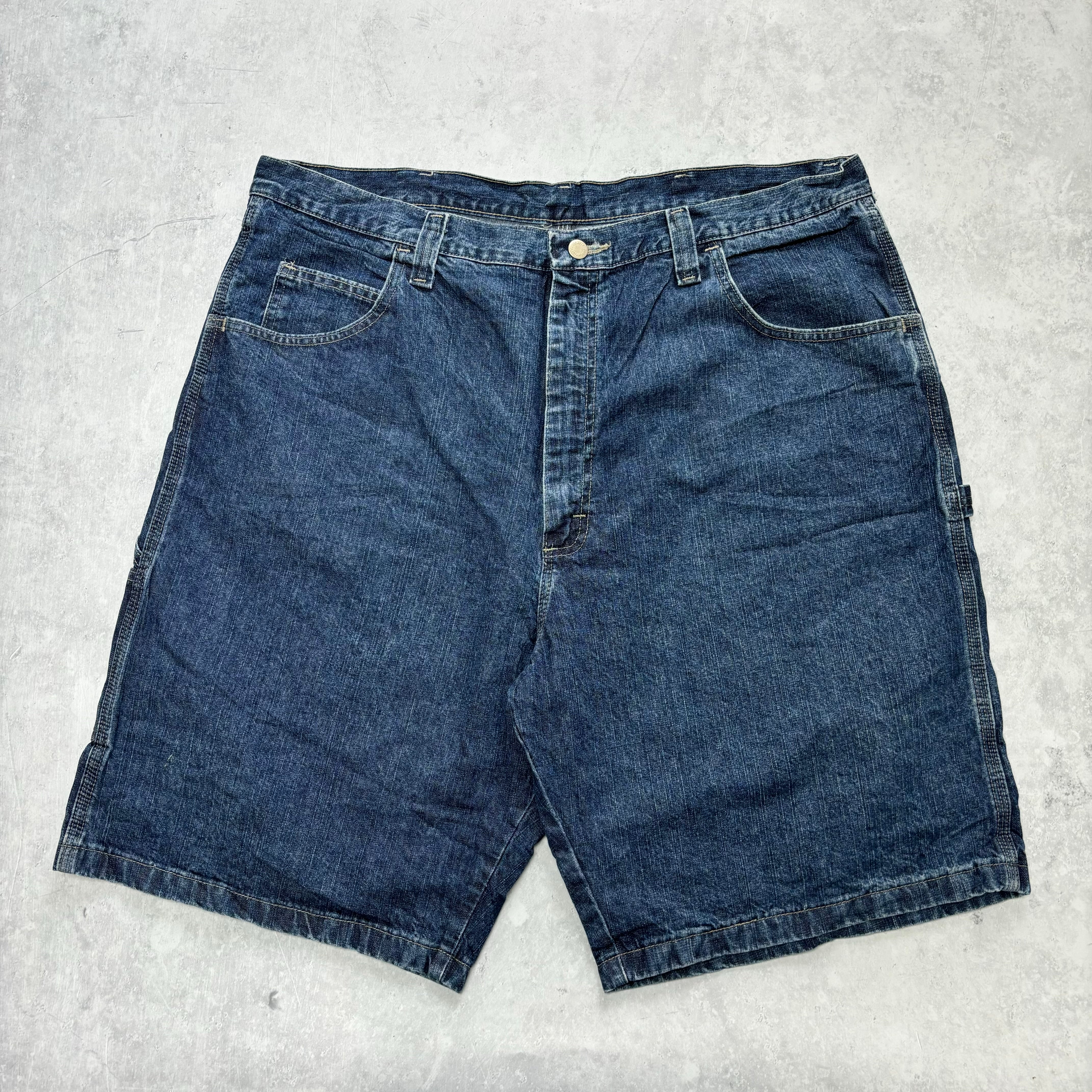 Vintage Wrangler Jorts W40 Mens Denim Shorts Dark Blue Baggy Relaxed Carpenter